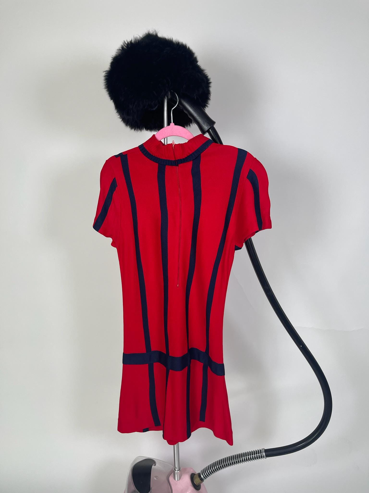 Vintage 60s Navy Blue and Red Mod Knit Dress - Fits Size XS-M