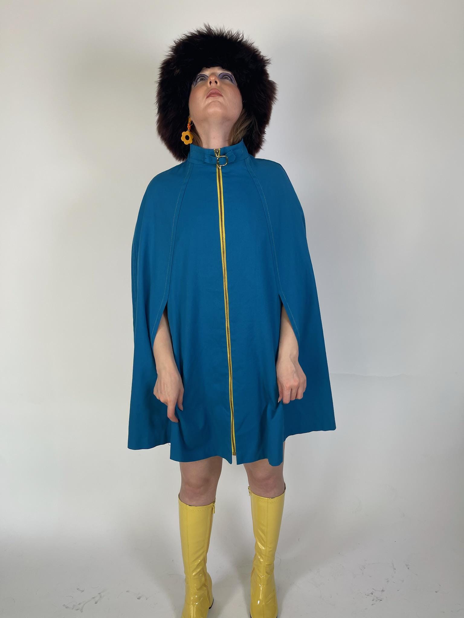 Vintage 60s Blue Poncho Cape - Fits Most Sizes