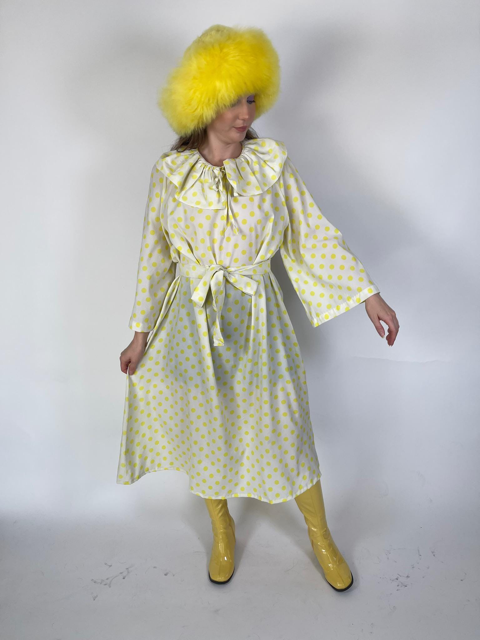 Vintage 60s "Rudi Gernreich" Yellow Polka Dot Dress - Fits Most Sizes
