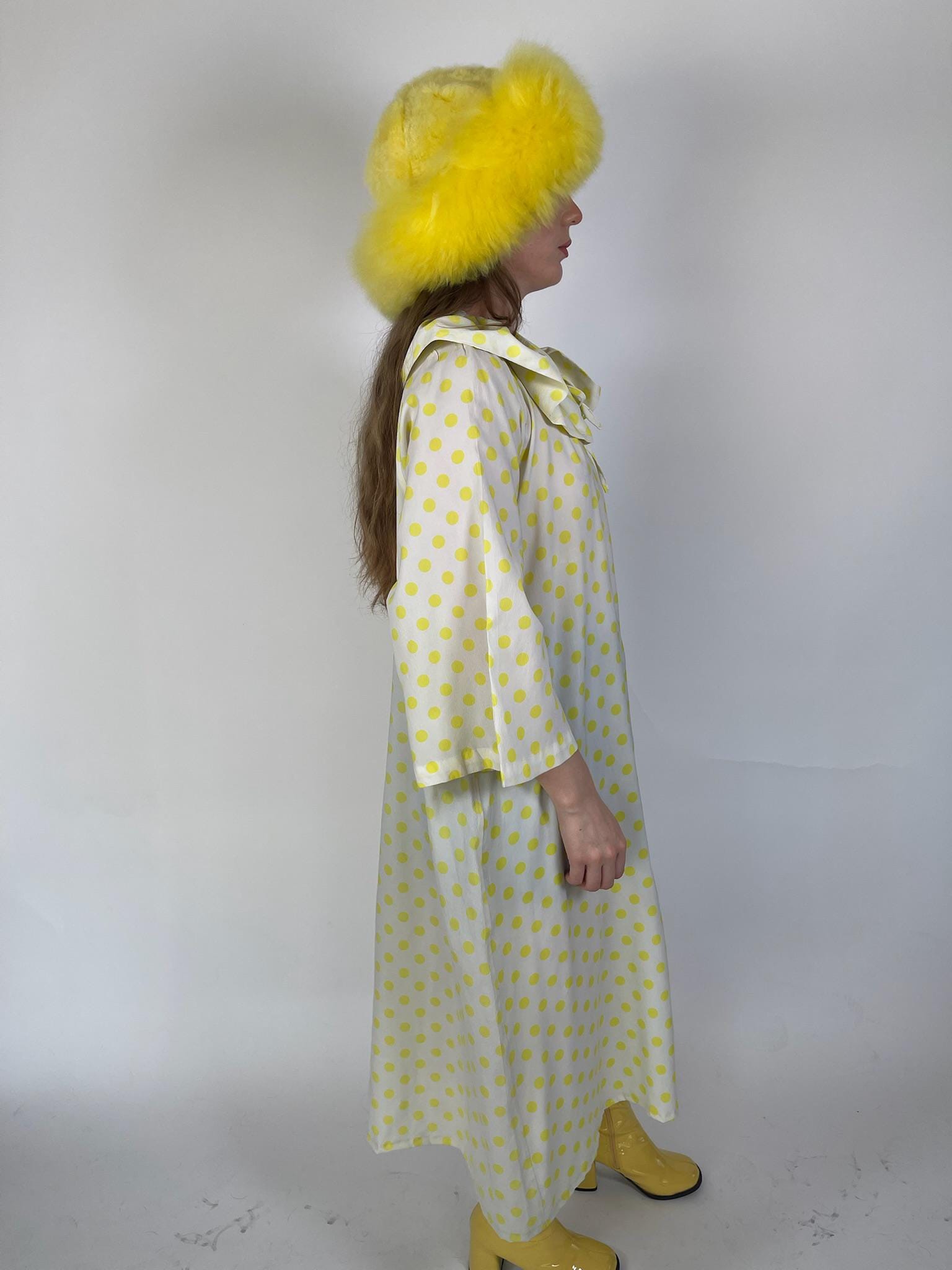 Vintage 60s "Rudi Gernreich" Yellow Polka Dot Dress - Fits Most Sizes