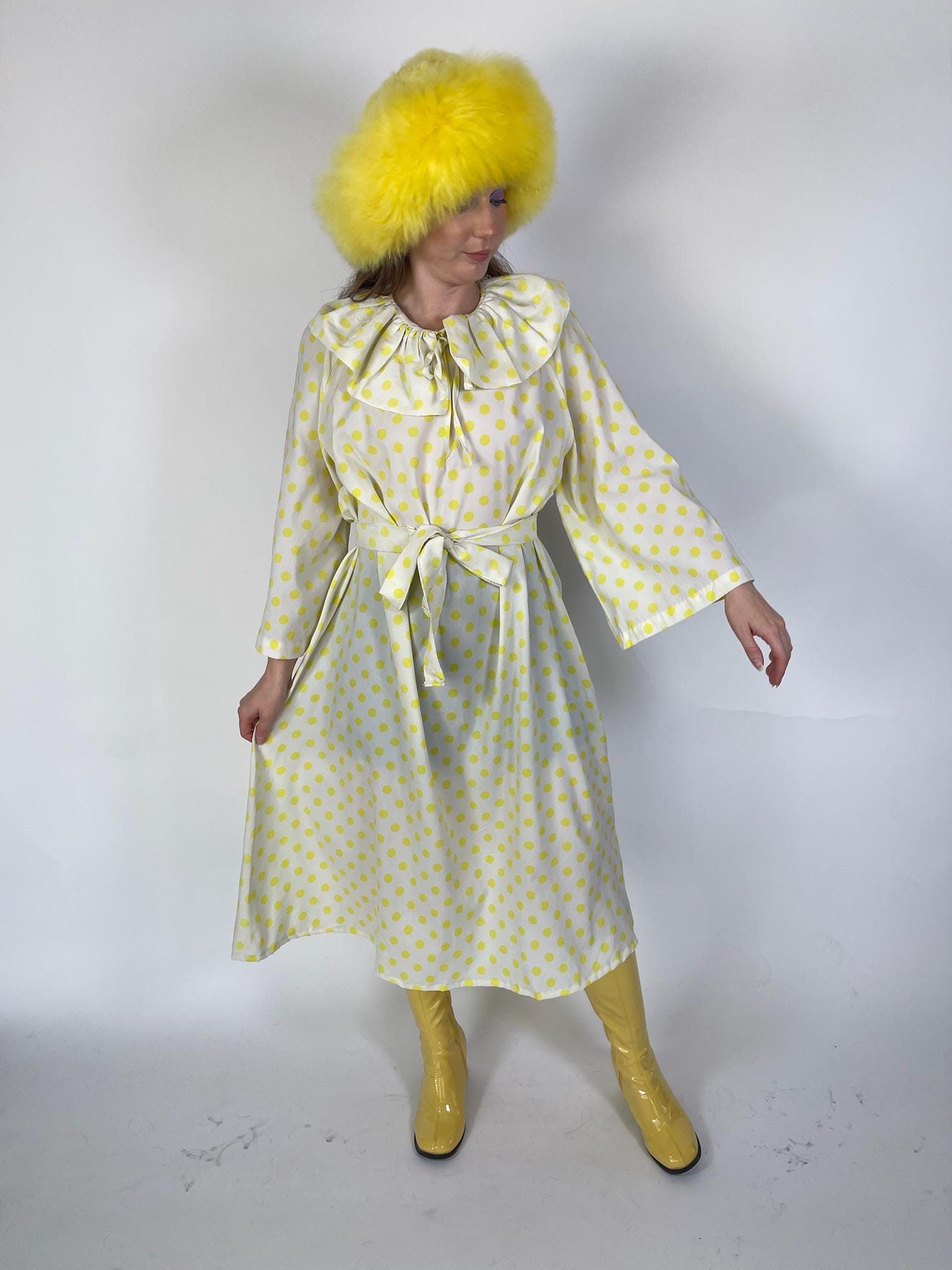Vintage 60s "Rudi Gernreich" Yellow Polka Dot Dress - Fits Most Sizes