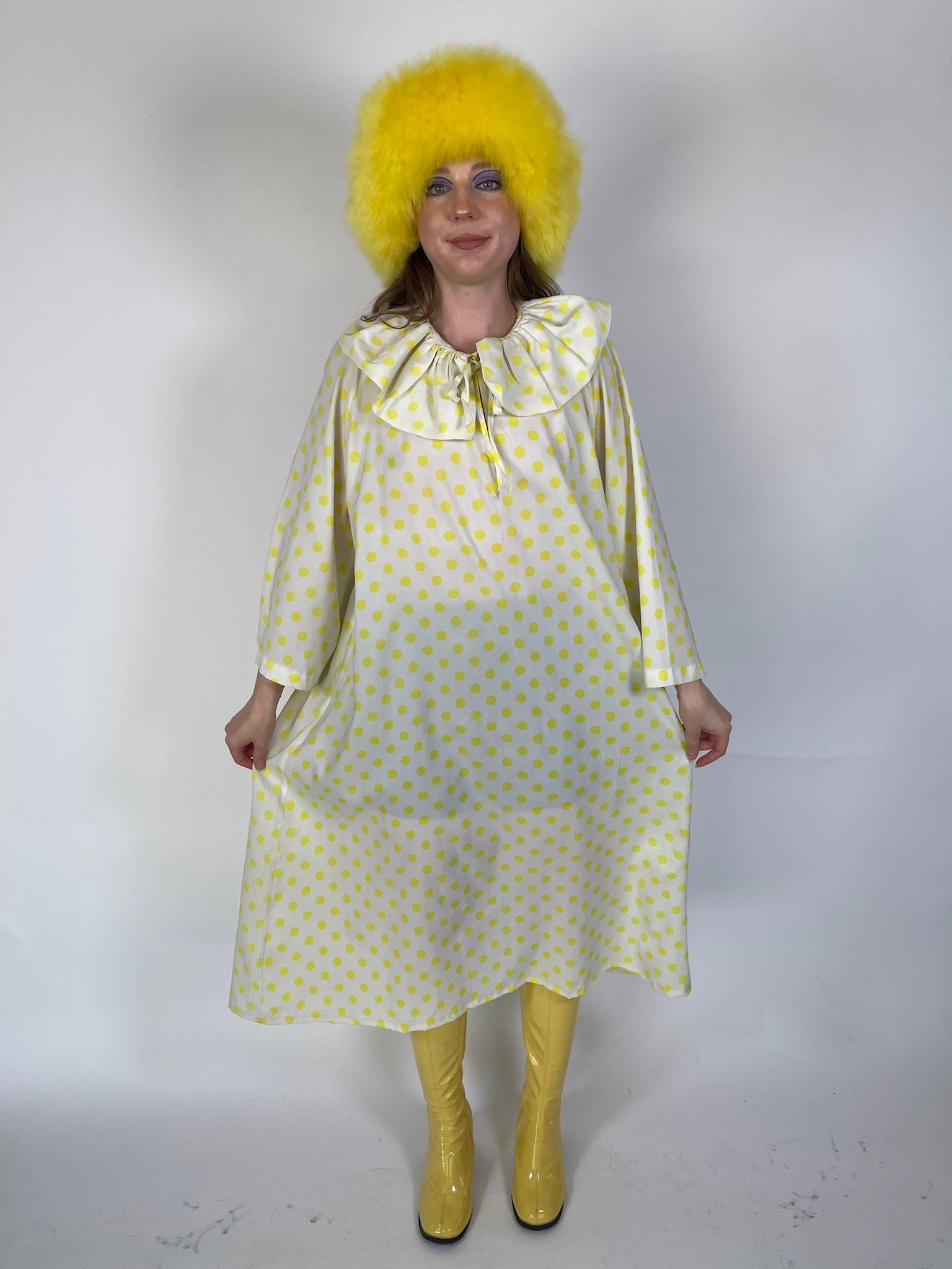 Vintage 60s "Rudi Gernreich" Yellow Polka Dot Dress - Fits Most Sizes