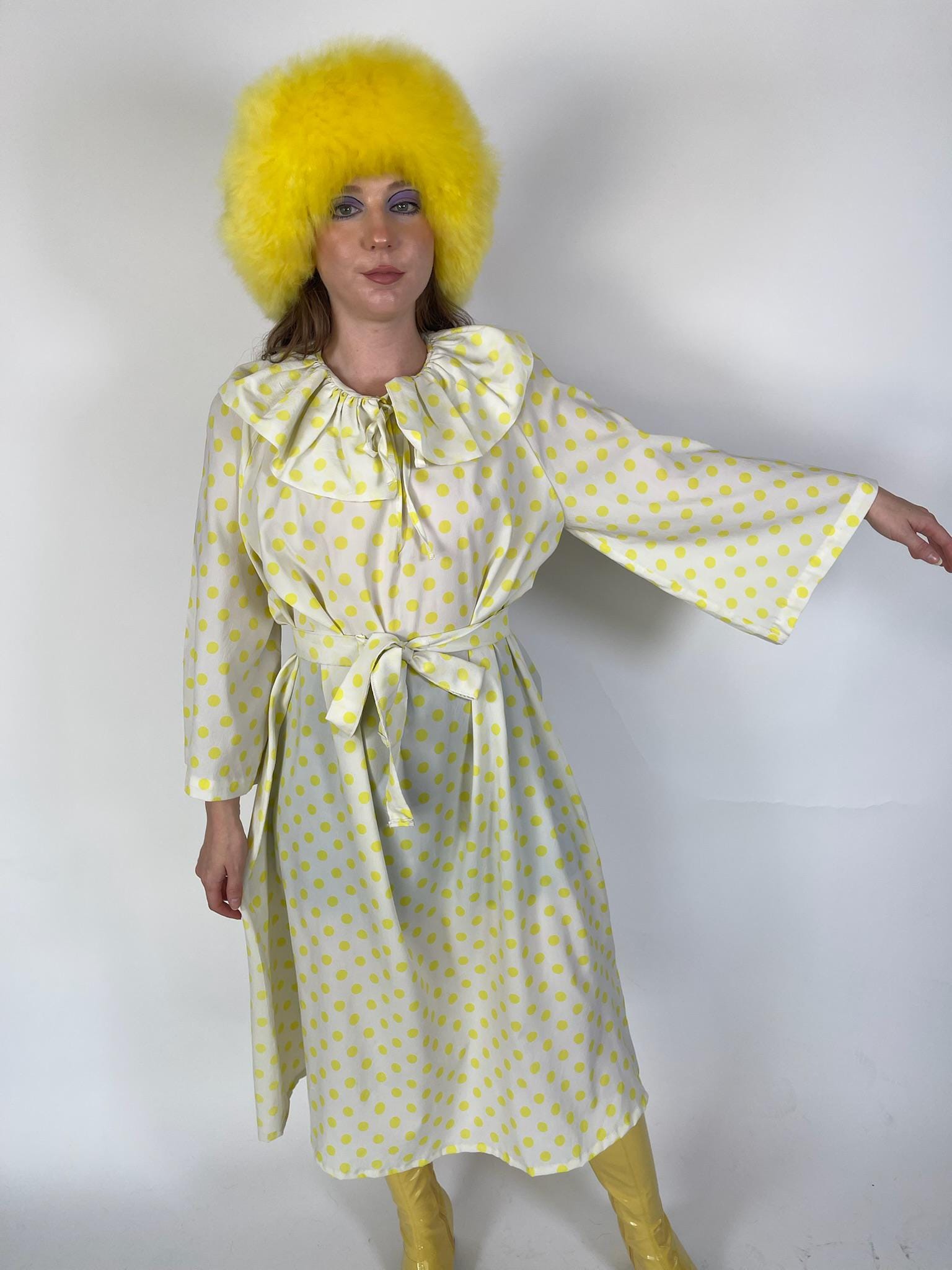 Vintage 60s "Rudi Gernreich" Yellow Polka Dot Dress - Fits Most Sizes
