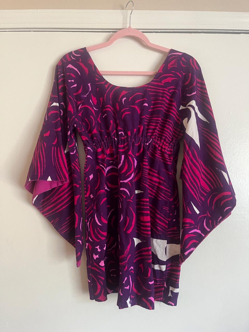Vintage 60s Hawaiian Angel Sleeves Mini Dress - Fits Size XS-S