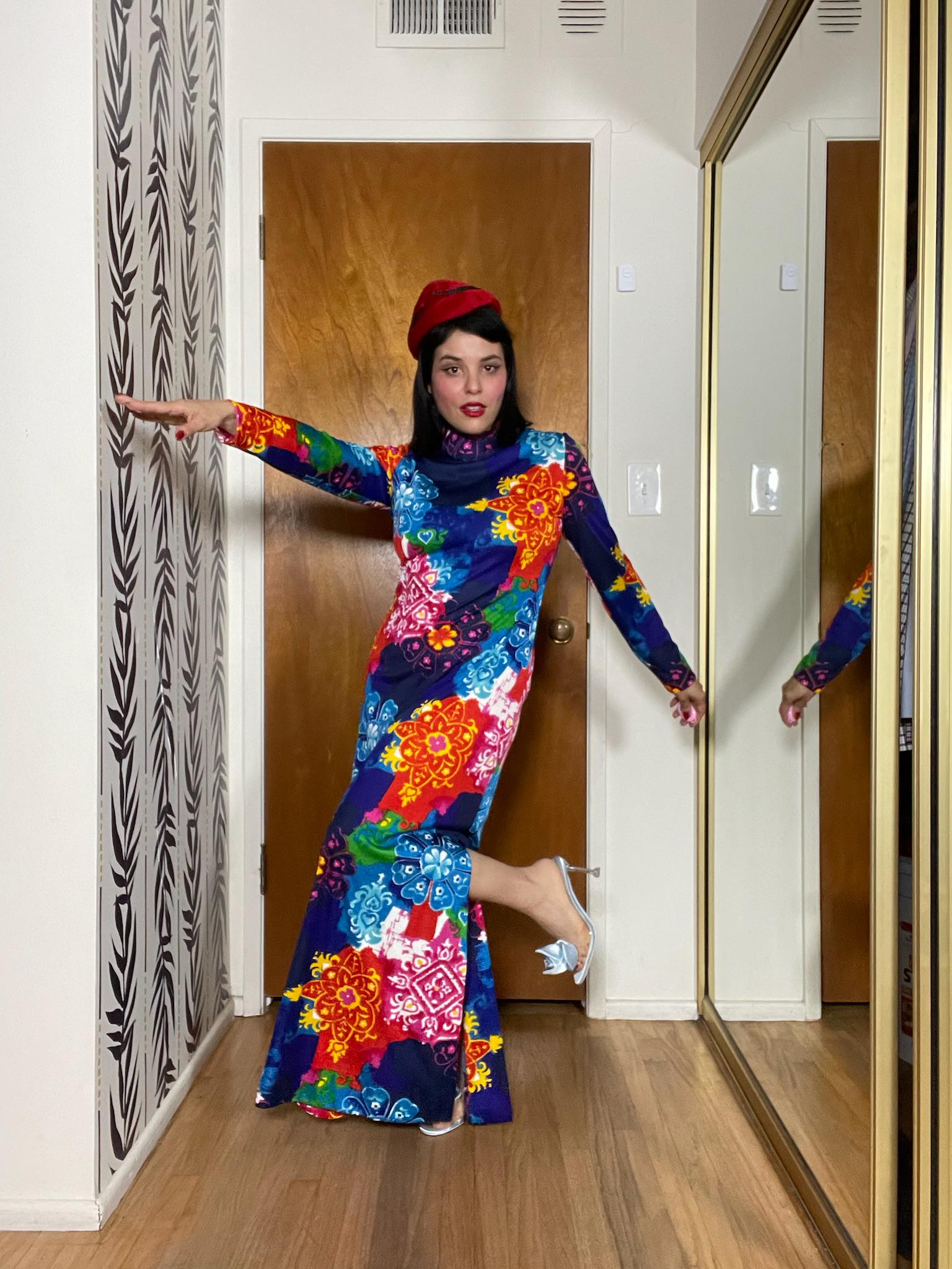 Vintage 70s "Collector's Items by Anne Fogarty" Multicolored Long Sleeve Maxi Dress - Fits Size S-L