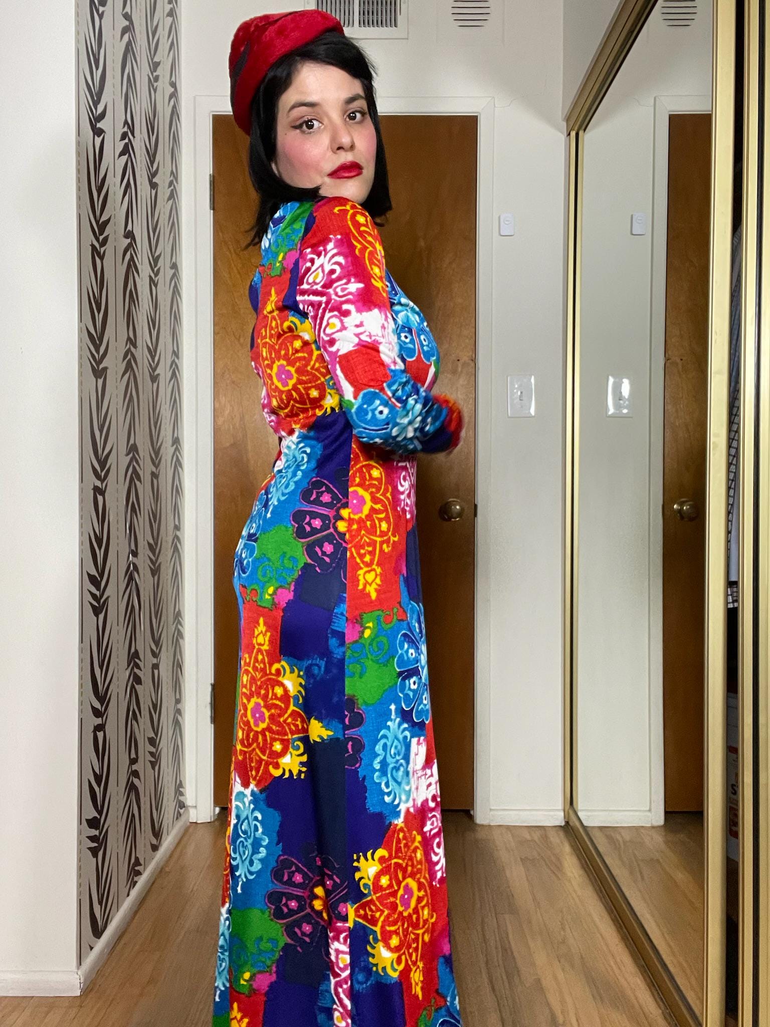 Vintage 70s "Collector's Items by Anne Fogarty" Multicolored Long Sleeve Maxi Dress - Fits Size S-L