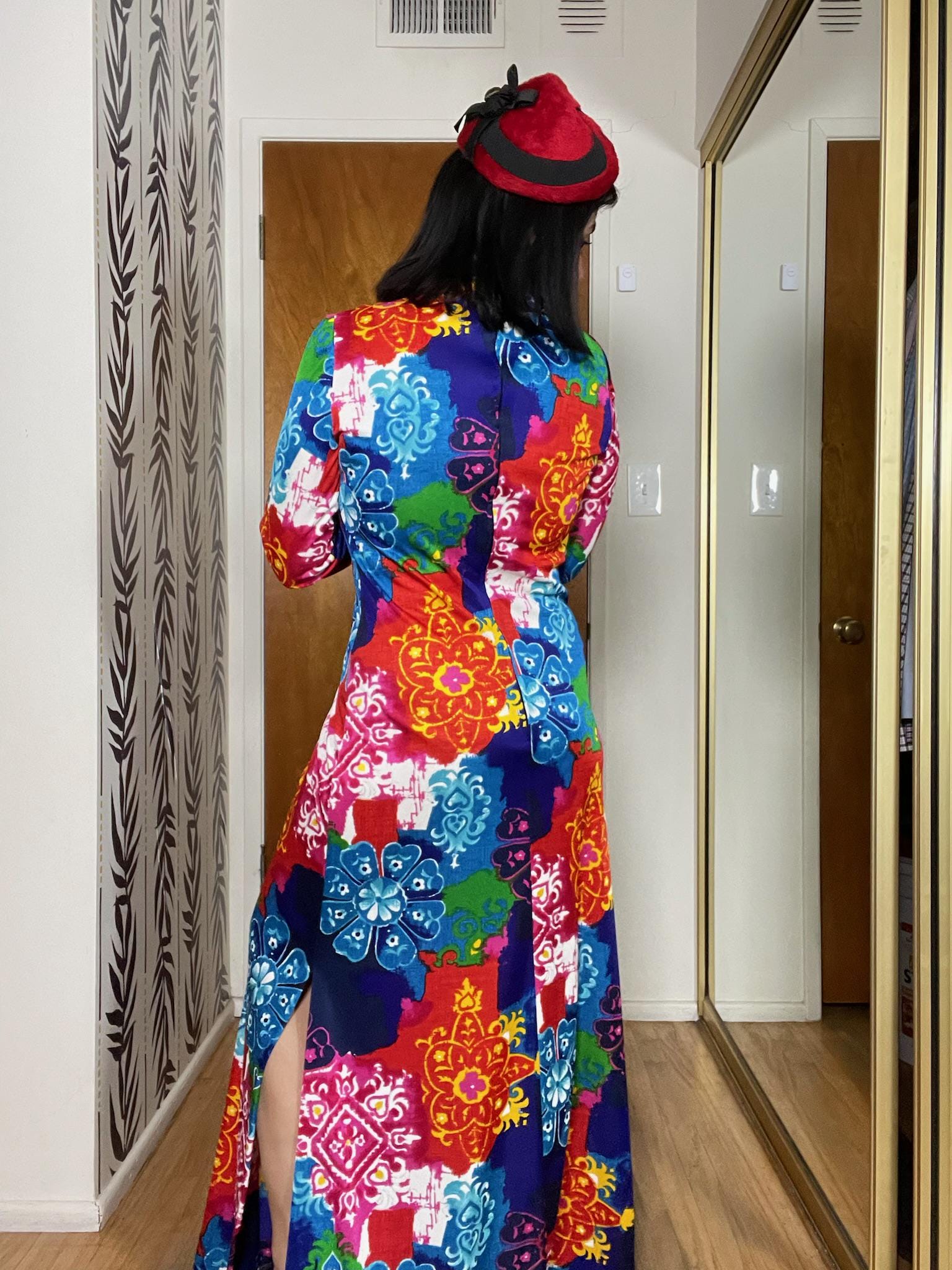 Vintage 70s "Collector's Items by Anne Fogarty" Multicolored Long Sleeve Maxi Dress - Fits Size S-L