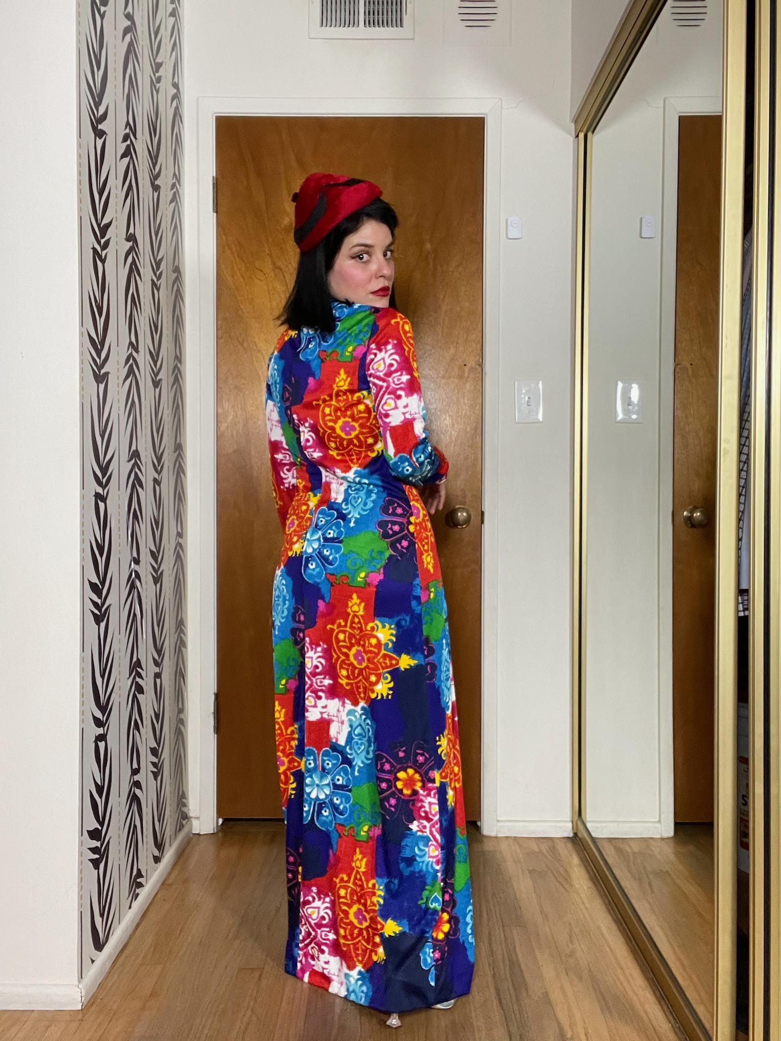 Vintage 70s "Collector's Items by Anne Fogarty" Multicolored Long Sleeve Maxi Dress - Fits Size S-L