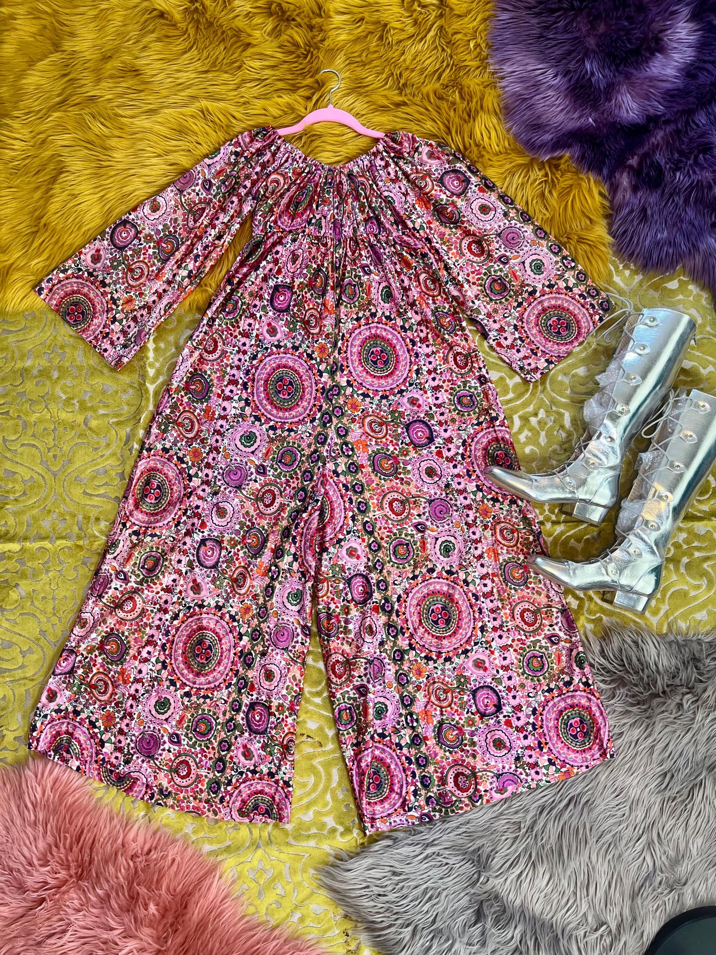 Vintage 60s 70s Boho Psychedelic Jumpsuit - Fits Most Sizes