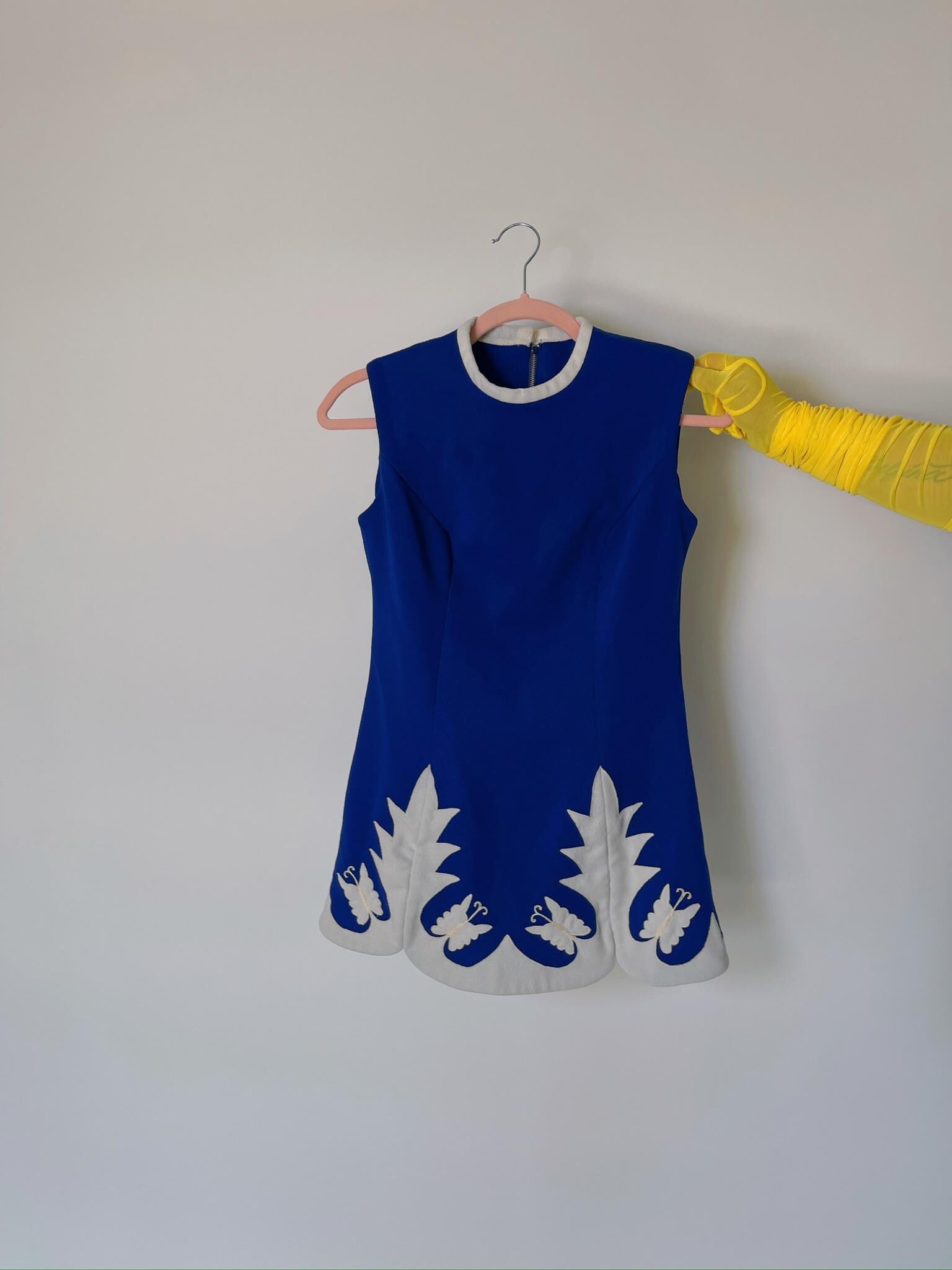 Vintage 60s Blue And White Tunic Dress - Fits Size XS