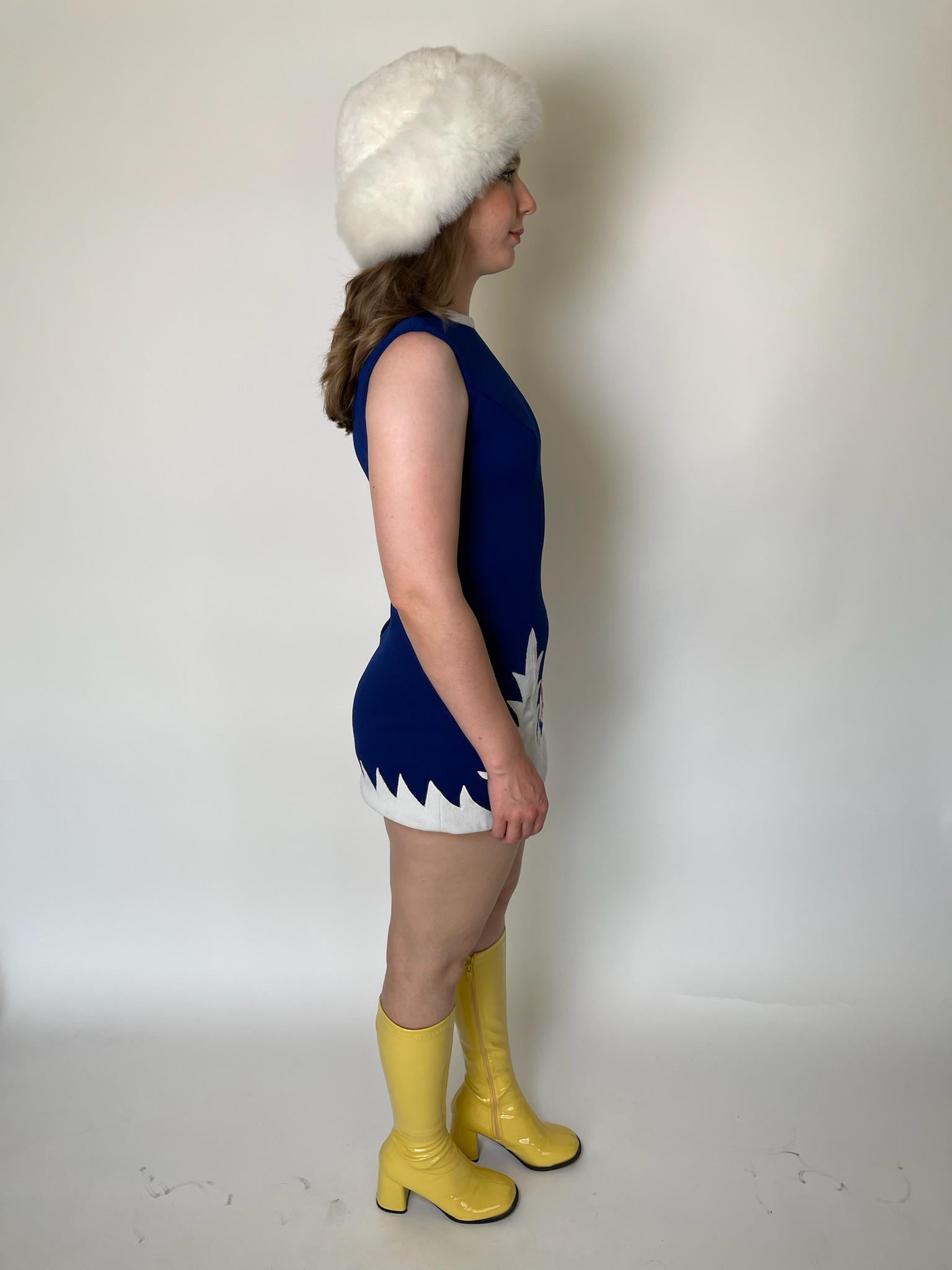 Vintage 60s Blue And White Tunic Dress - Fits Size XS