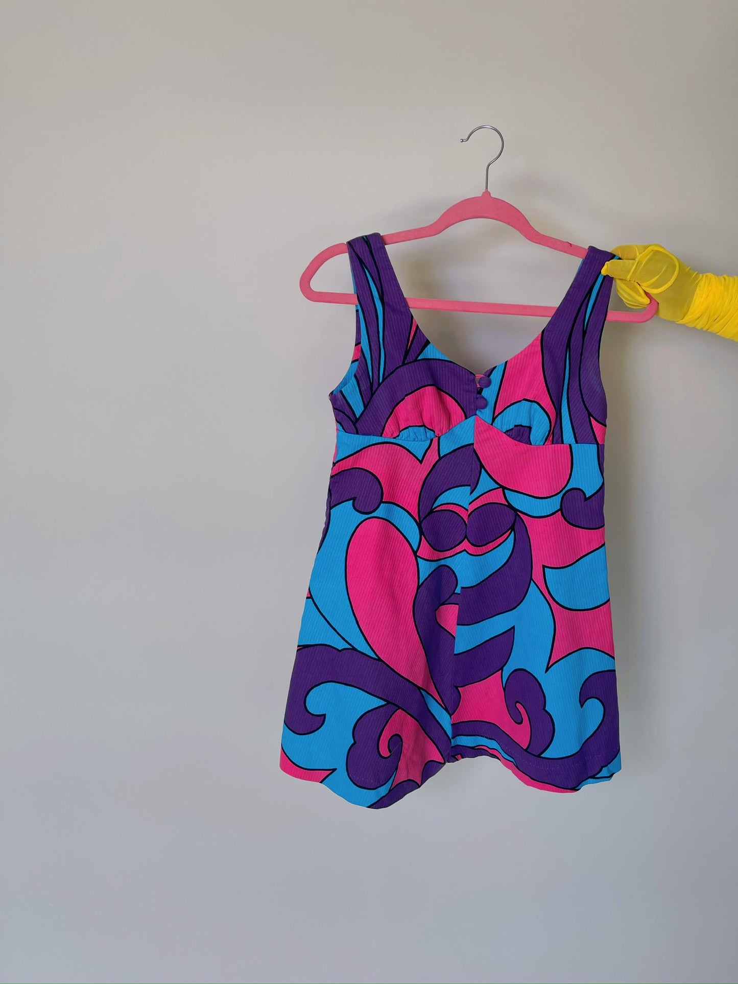 Vintage 60s "Malama Hawaii" Blue Pink & Purple Mini Dress - Fits Size XS-S