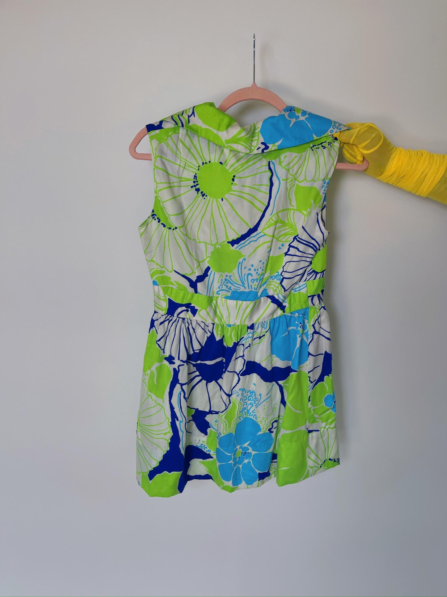 Vintage 60s Made In Hawaii Neon Green And Blue Mini Dress - Fits Size S-M