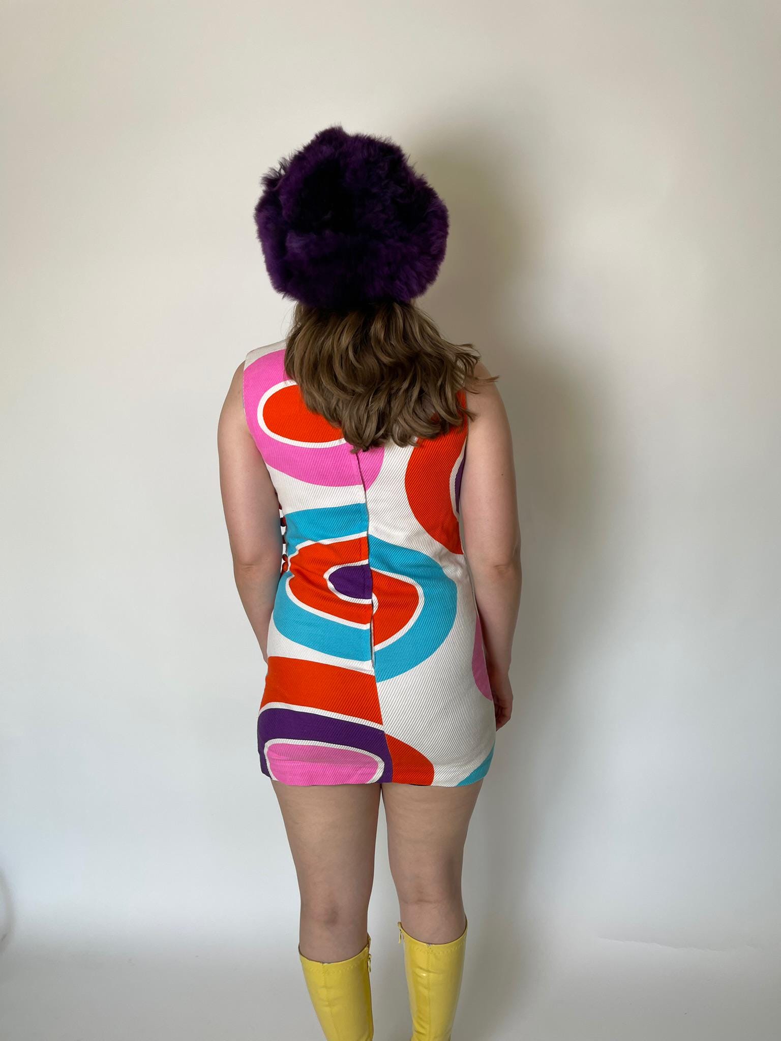 Vintage 60s "Malia Honolulu" Psychedelic Circle Print Mini Dress - Fits Size XS-S