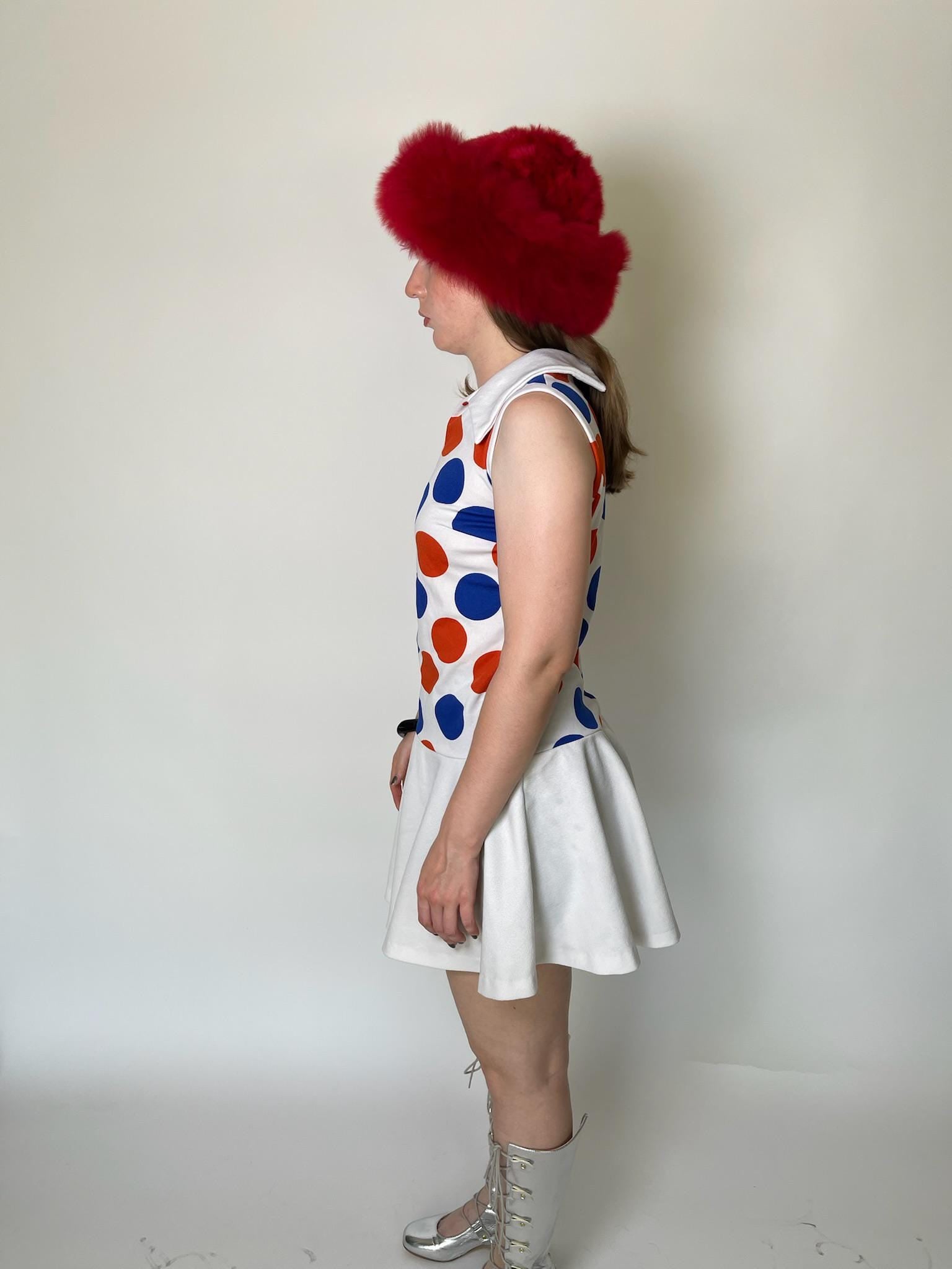 Vintage 60s Red And Blue Polka Dot Drop Waist Dress - Fits Size S-M