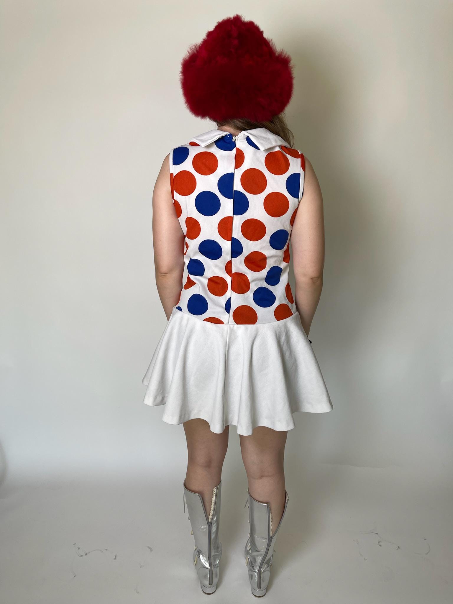 Vintage 60s Red And Blue Polka Dot Drop Waist Dress - Fits Size S-M