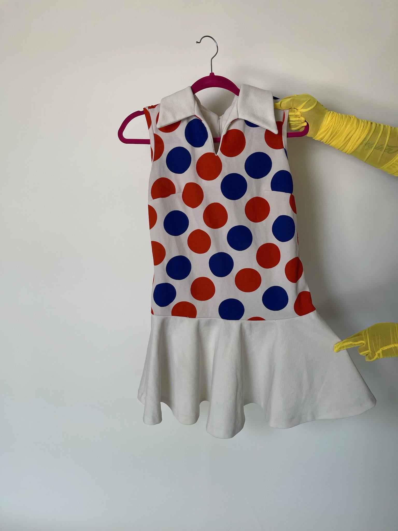 Vintage 60s Red And Blue Polka Dot Drop Waist Dress - Fits Size S-M