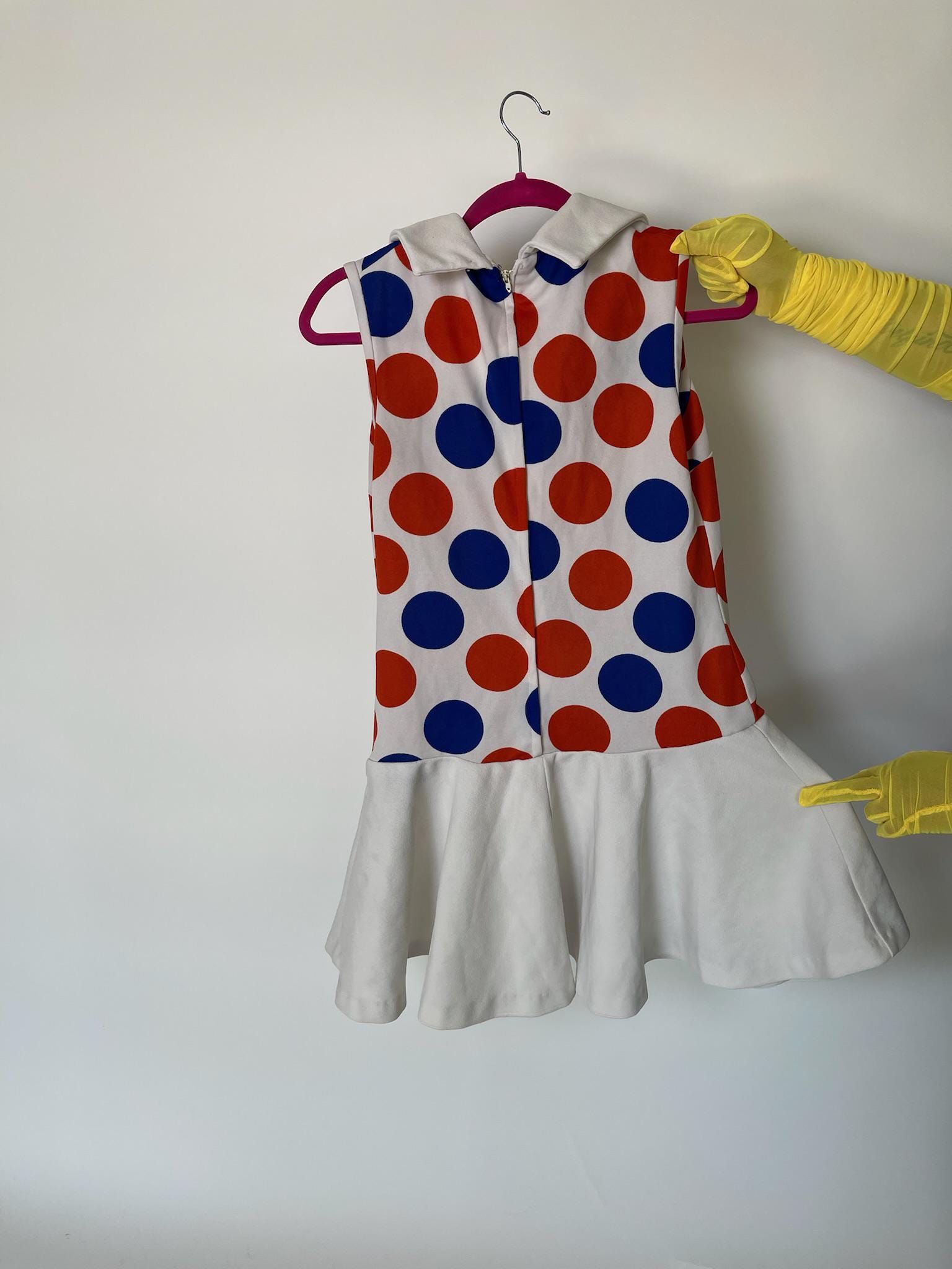 Vintage 60s Red And Blue Polka Dot Drop Waist Dress - Fits Size S-M