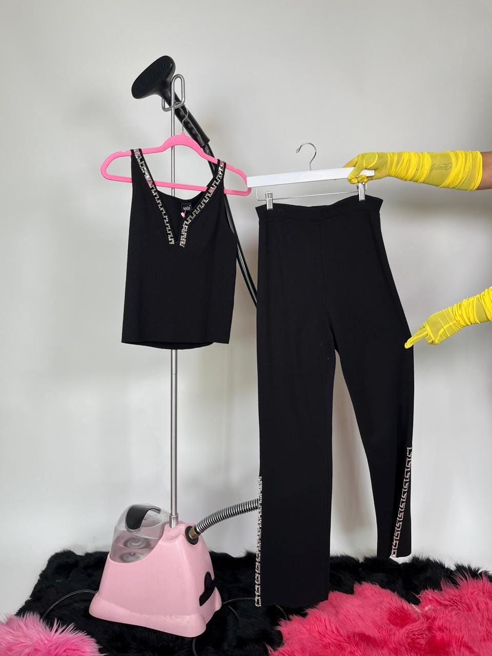 Vintage 80s 90s "Solo" Knit Set with Swarovski Embellishments - Fits Size S-M, Possibly L