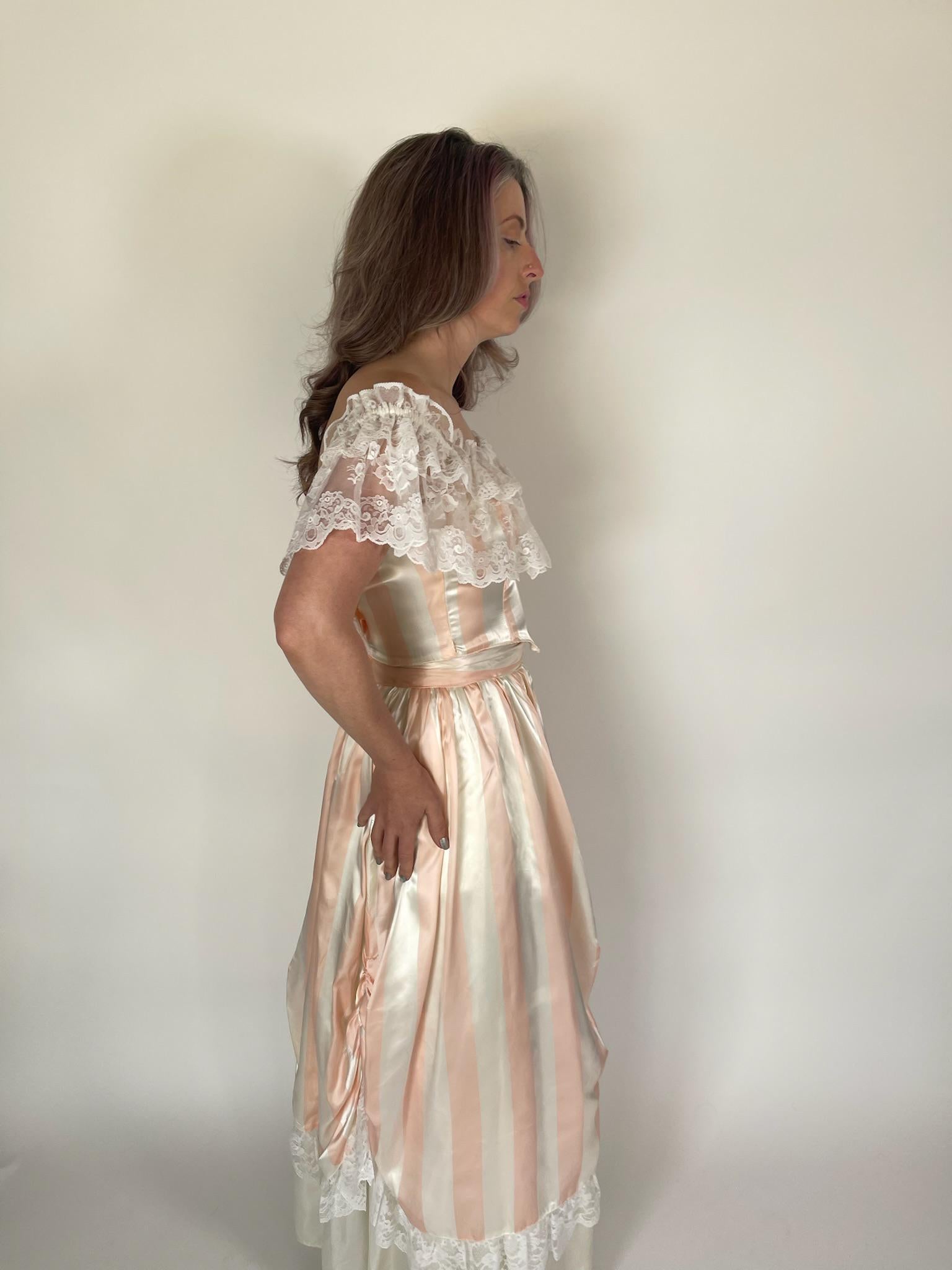 Vintage 80s Reworked "Gunne Sax by Jessica McClintock" Striped Skirt Set - Fits Size XS-S, Possibly M