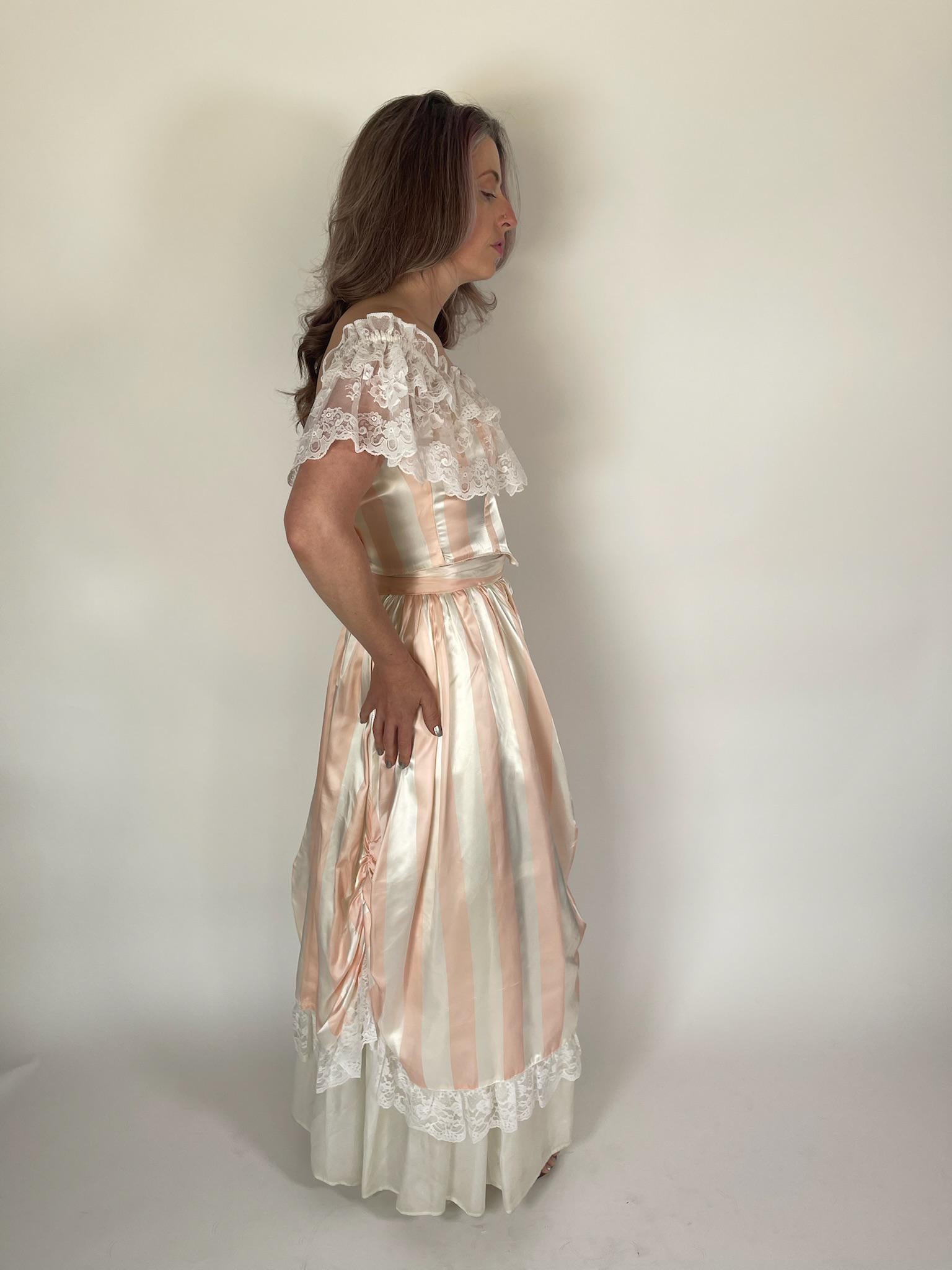 Vintage 80s Reworked "Gunne Sax by Jessica McClintock" Striped Skirt Set - Fits Size XS-S, Possibly M