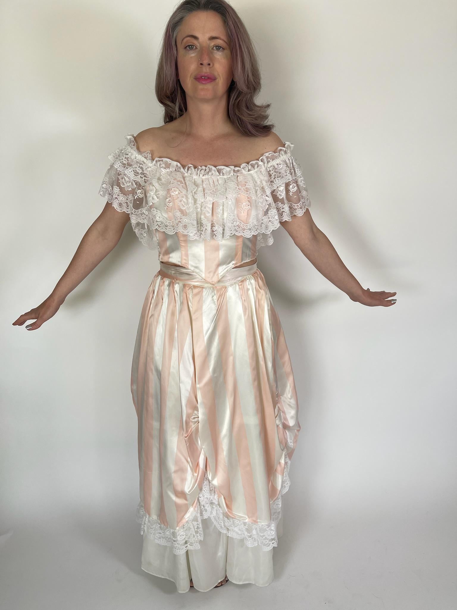 Vintage 80s Reworked "Gunne Sax by Jessica McClintock" Striped Skirt Set - Fits Size XS-S, Possibly M