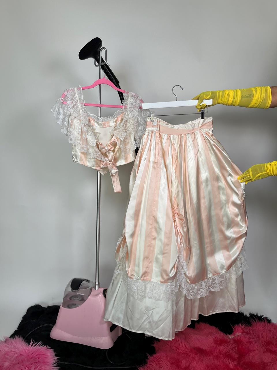Vintage 80s Reworked "Gunne Sax by Jessica McClintock" Striped Skirt Set - Fits Size XS-S, Possibly M