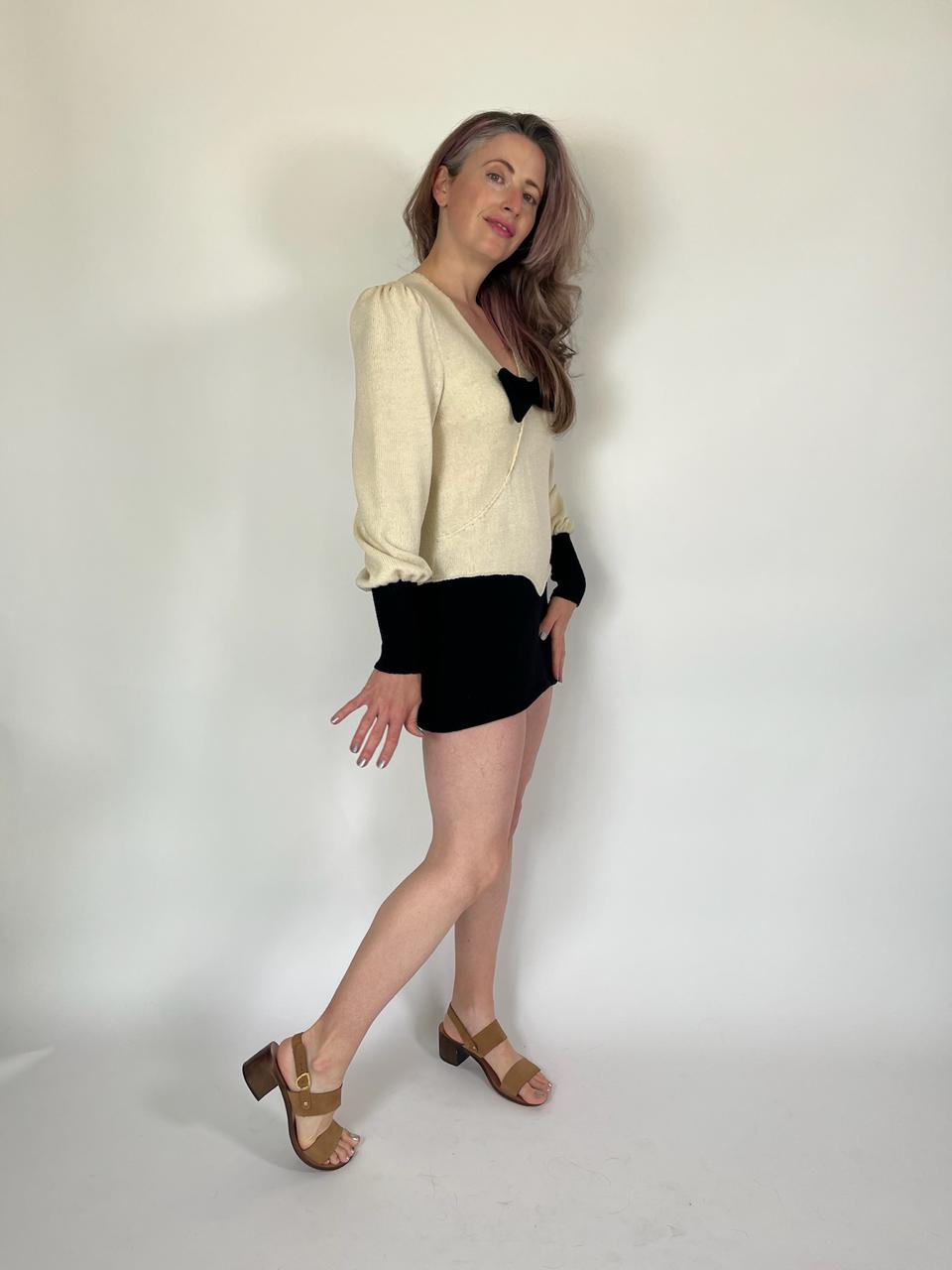 Vintage 70s 80s "Mike Korwin" Black and white knit dress - fits size XS-s, Possibly M