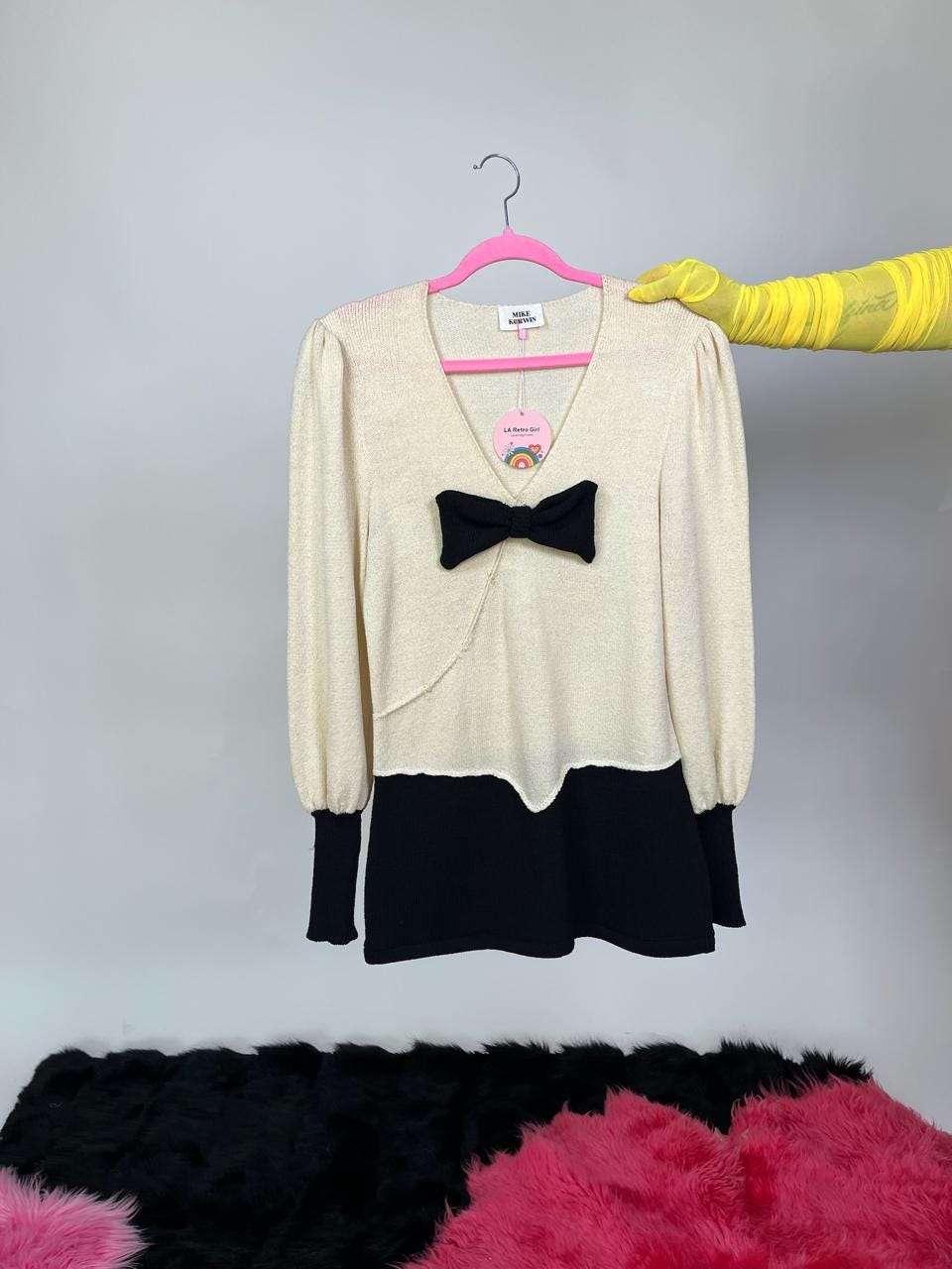 Vintage 70s 80s "Mike Korwin" Black and white knit dress - fits size XS-s, Possibly M
