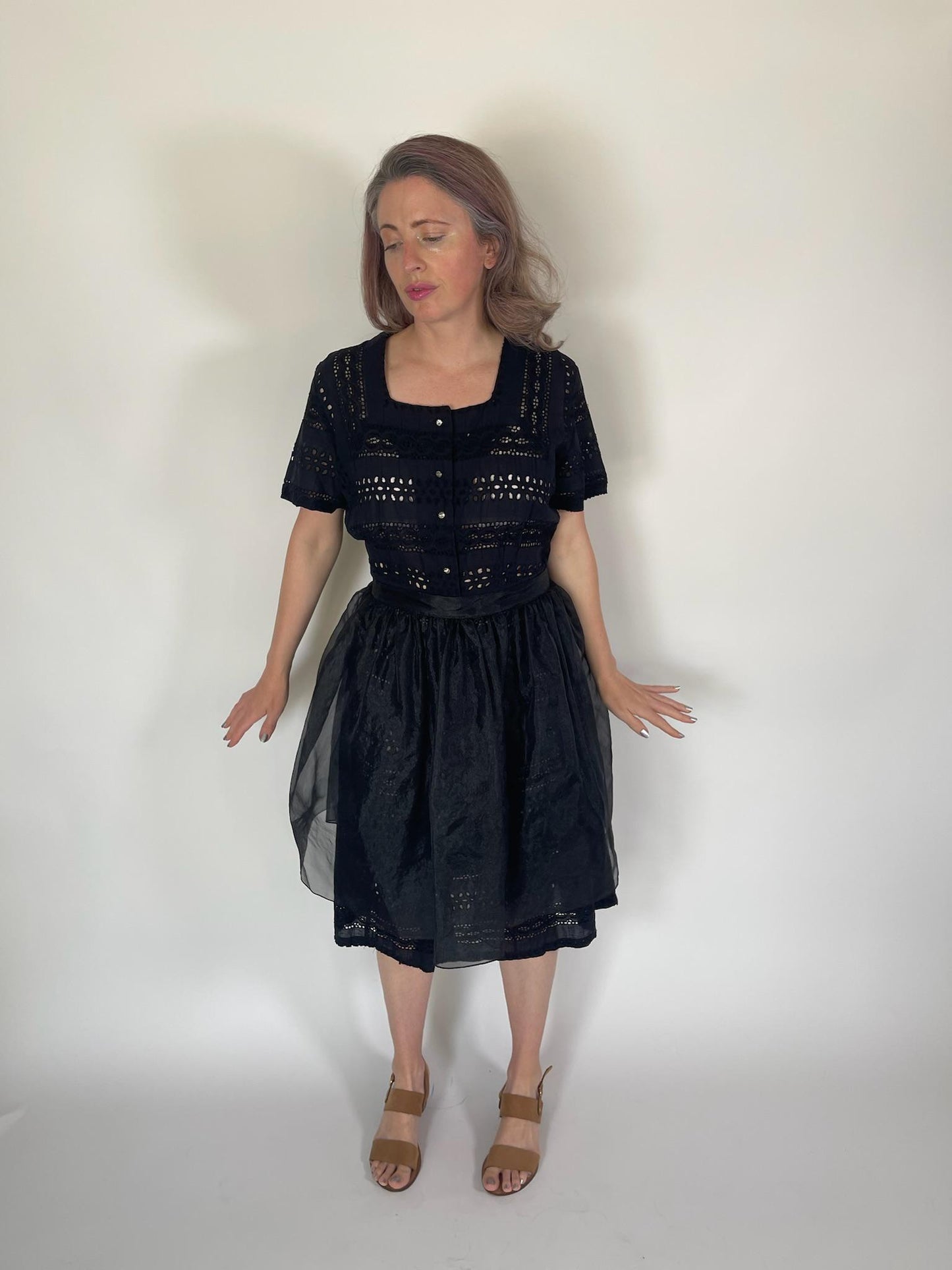 Vintage 80s Black Sheer Organza Overskirt - Fits Size M