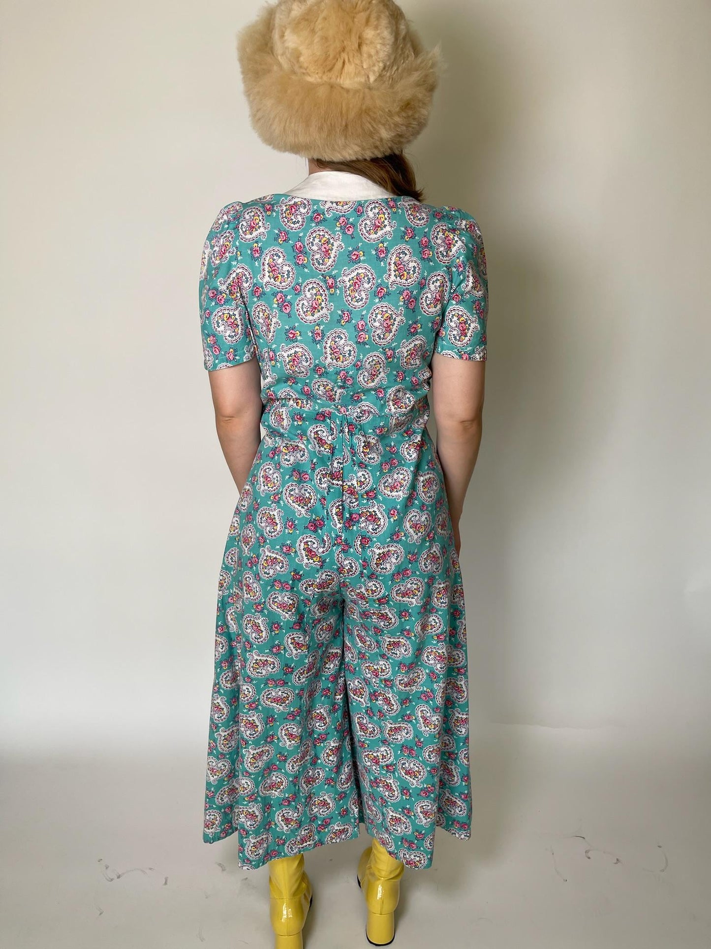 Vintage 40s 50s Pajama Cotton Jumpsuit - fits size S-M, Possibly L