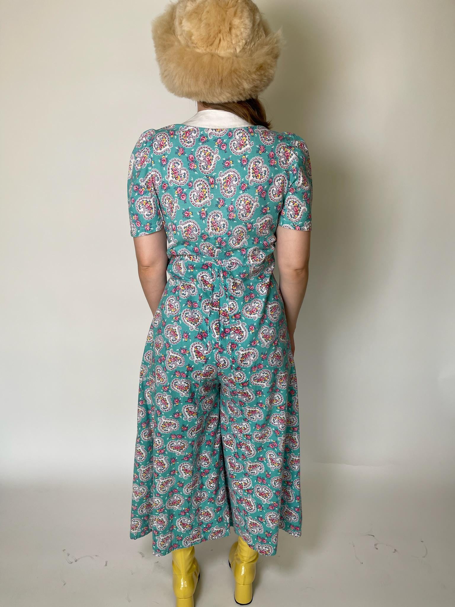 Vintage 40s 50s Pajama Cotton Jumpsuit - fits size S-M, Possibly L