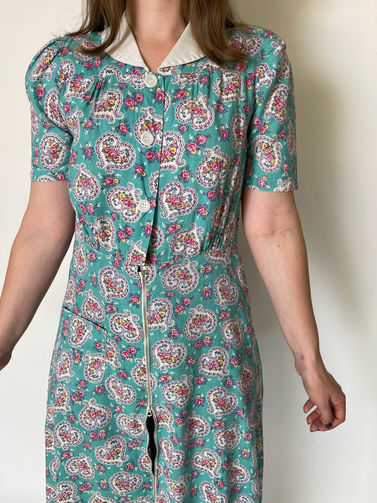 Vintage 40s 50s Pajama Cotton Jumpsuit - fits size S-M, Possibly L