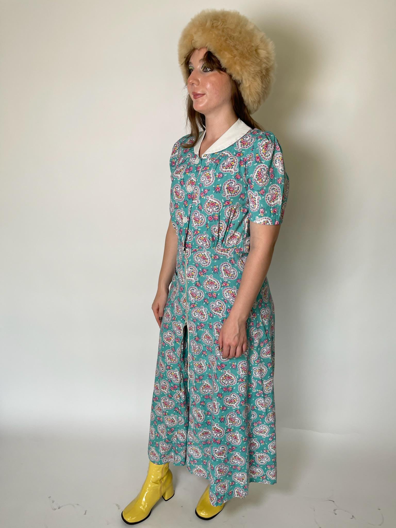Vintage 40s 50s Pajama Cotton Jumpsuit - fits size S-M, Possibly L
