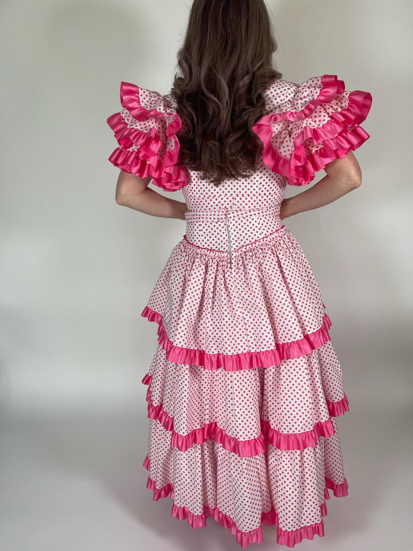Reworked Vintage 50s Pink Polka Dot Flamenco Skirt Set - Fits Size XS-M