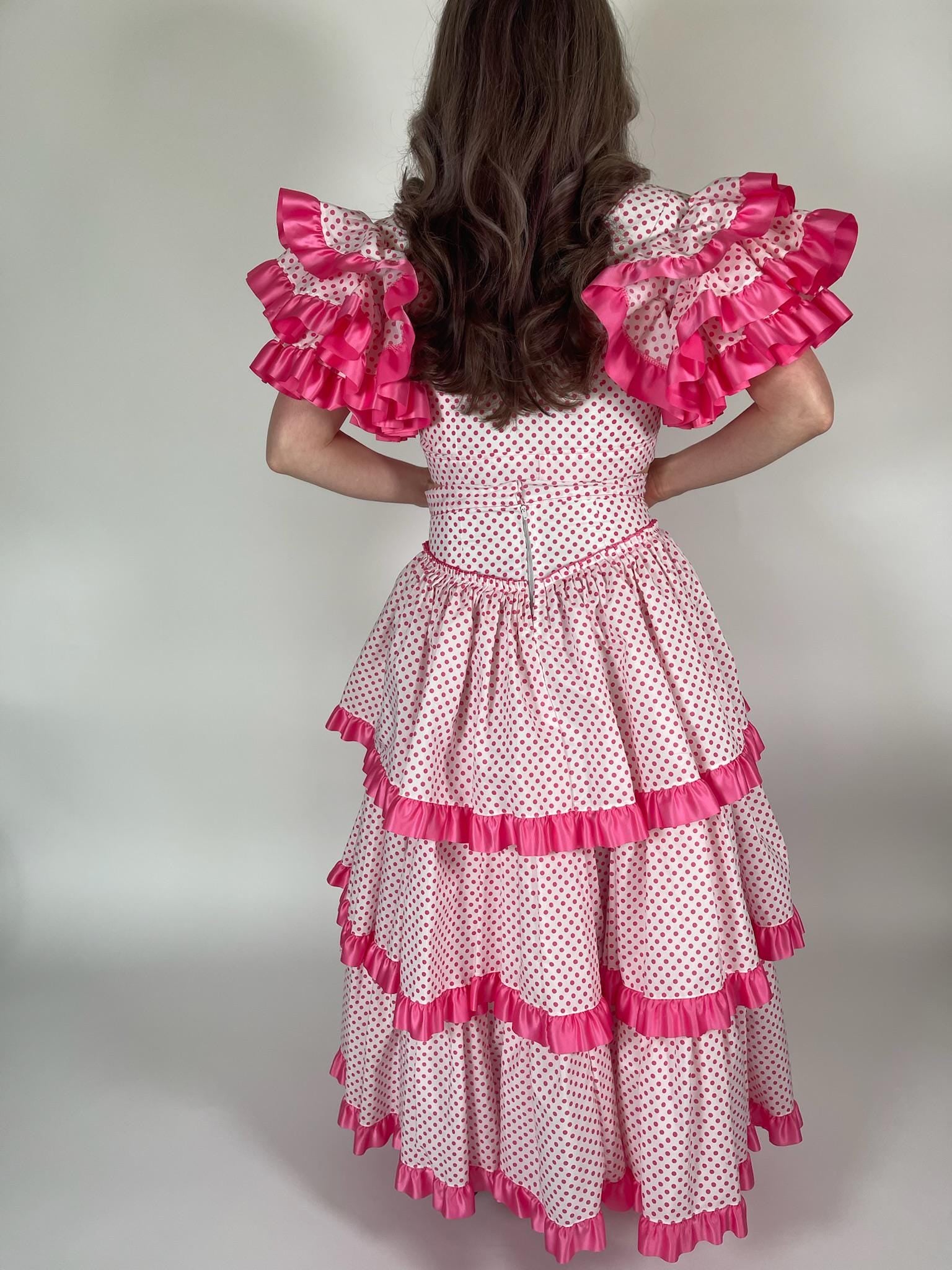 Reworked Vintage 50s Pink Polka Dot Flamenco Skirt Set - Fits Size XS-M
