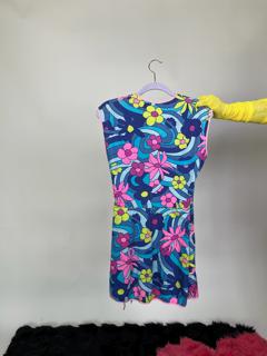 Vintage 60s Flower Print Tunic Wrap Dress - Fits Size XS-M, Possibly L