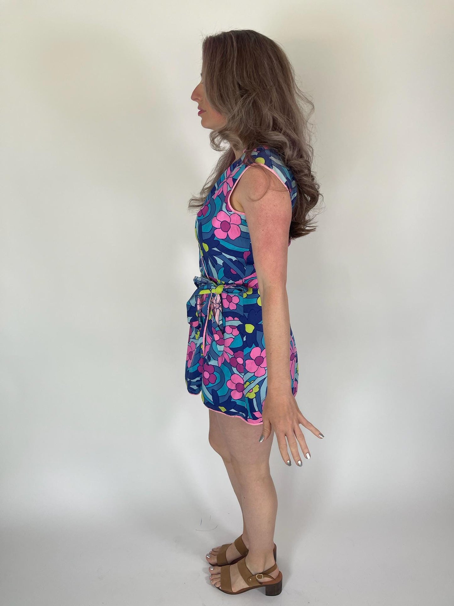 Vintage 60s Flower Print Tunic Wrap Dress - Fits Size XS-M, Possibly L