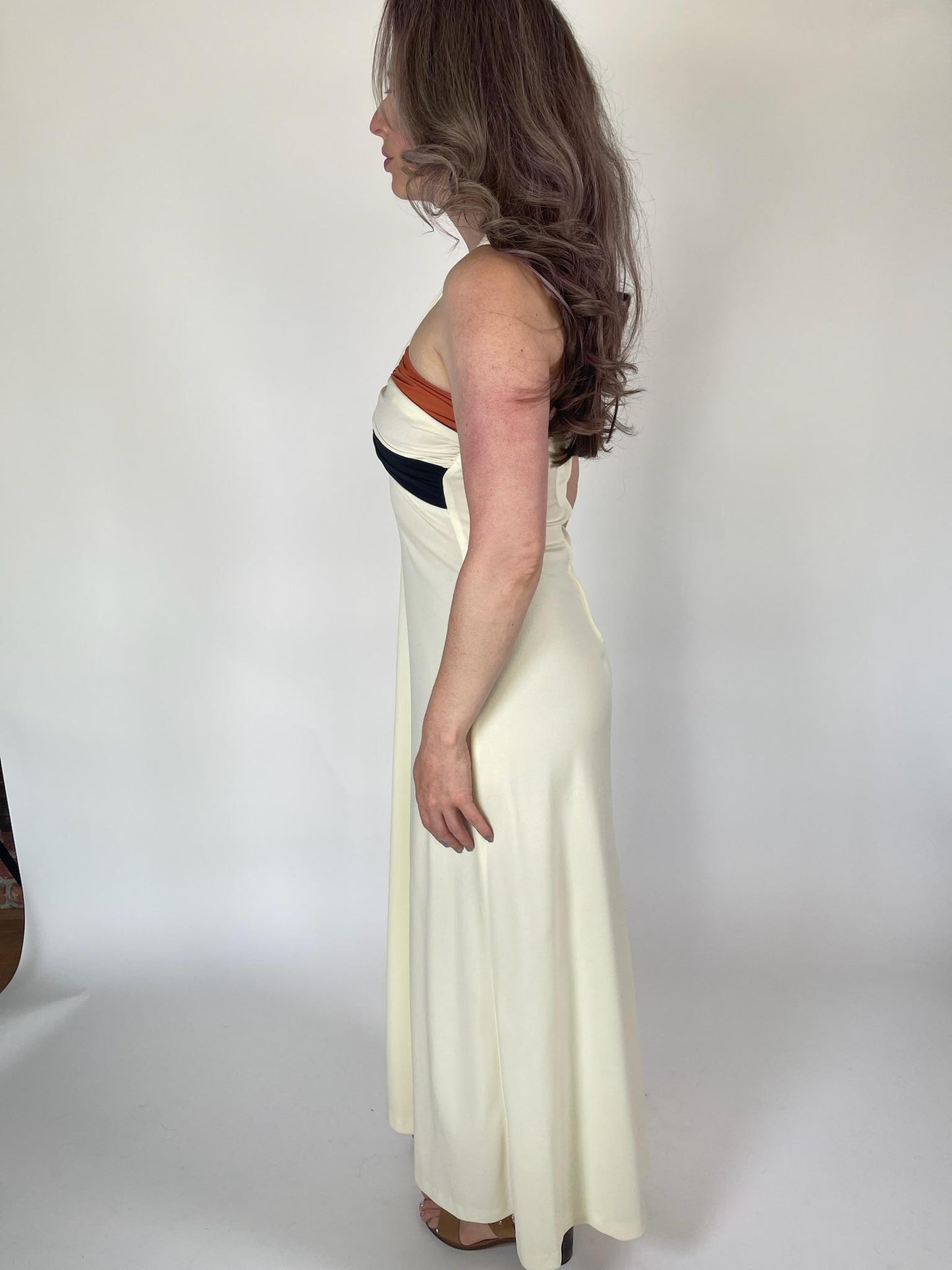 Vintage 60s 70s Beige Maxi Dress Set - Fits Size XS-M
