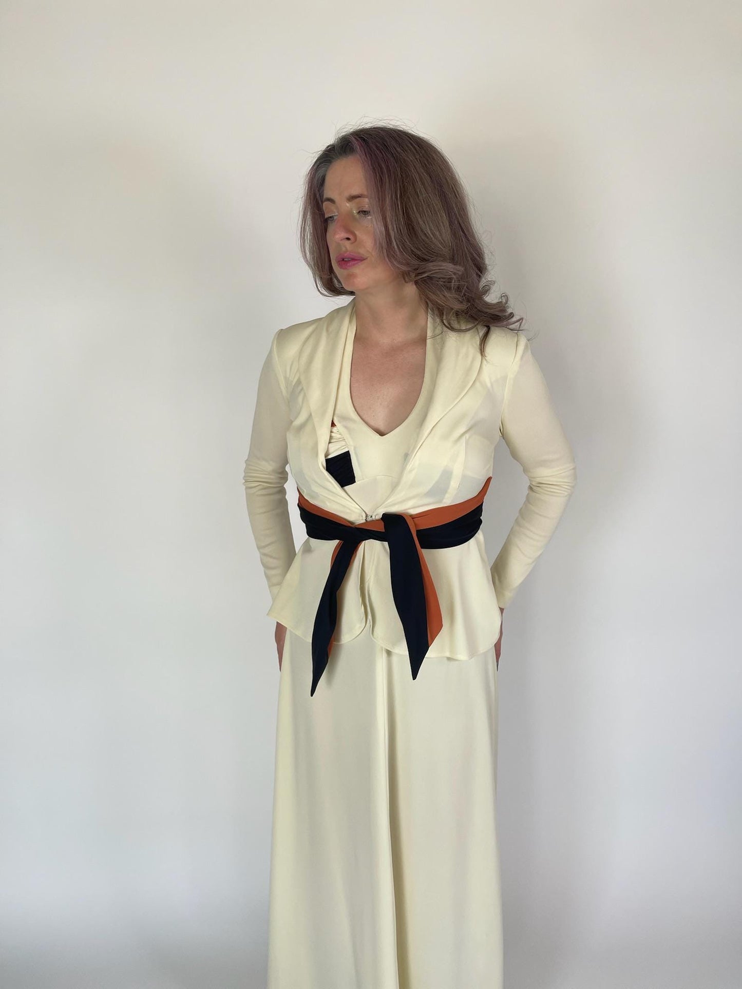 Vintage 60s 70s Beige Maxi Dress Set - Fits Size XS-M