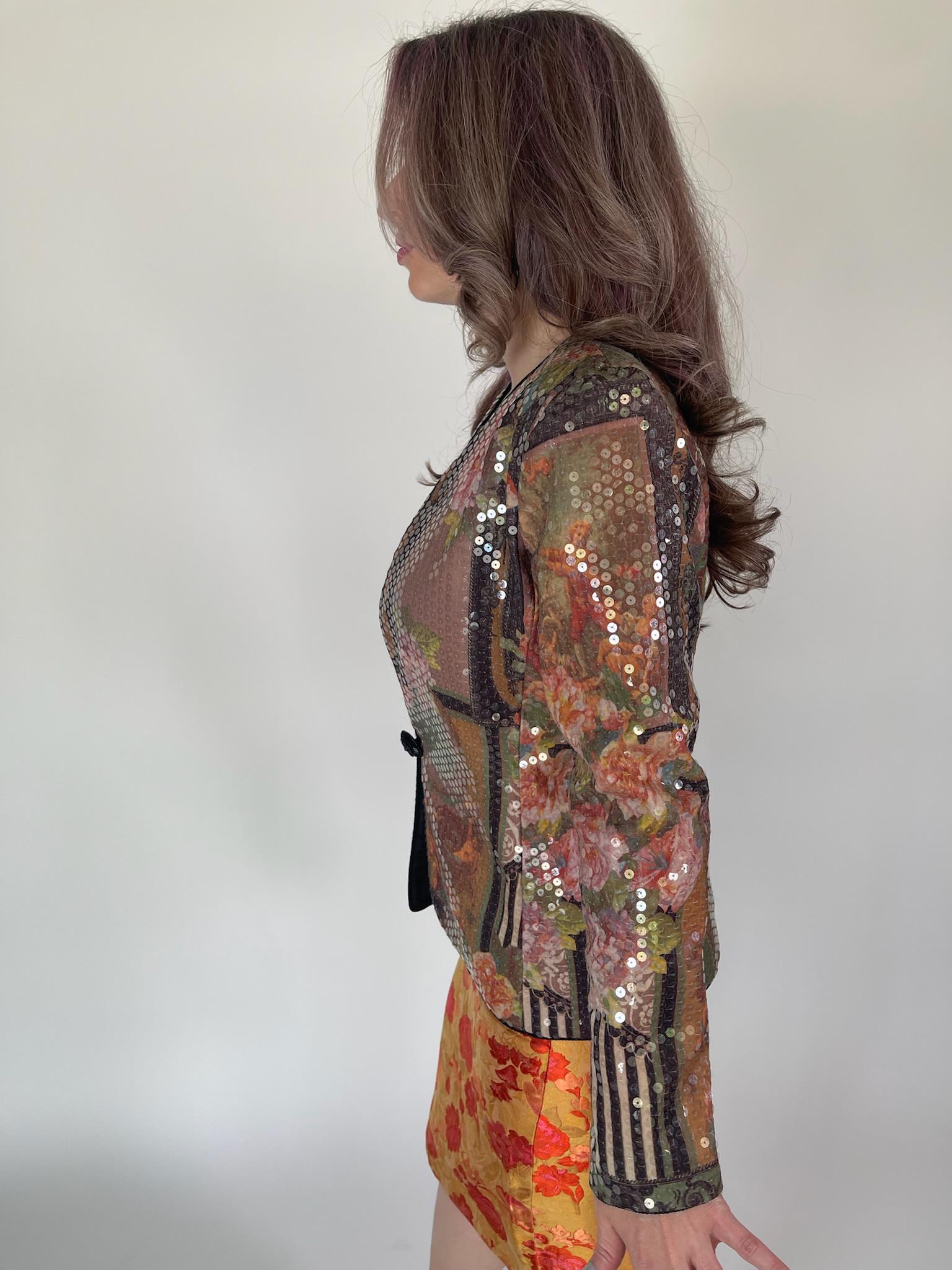 Vintage 70s "Sally Musto's" Sequin Art Print Jacket - Fits Size s-M, Possibly L