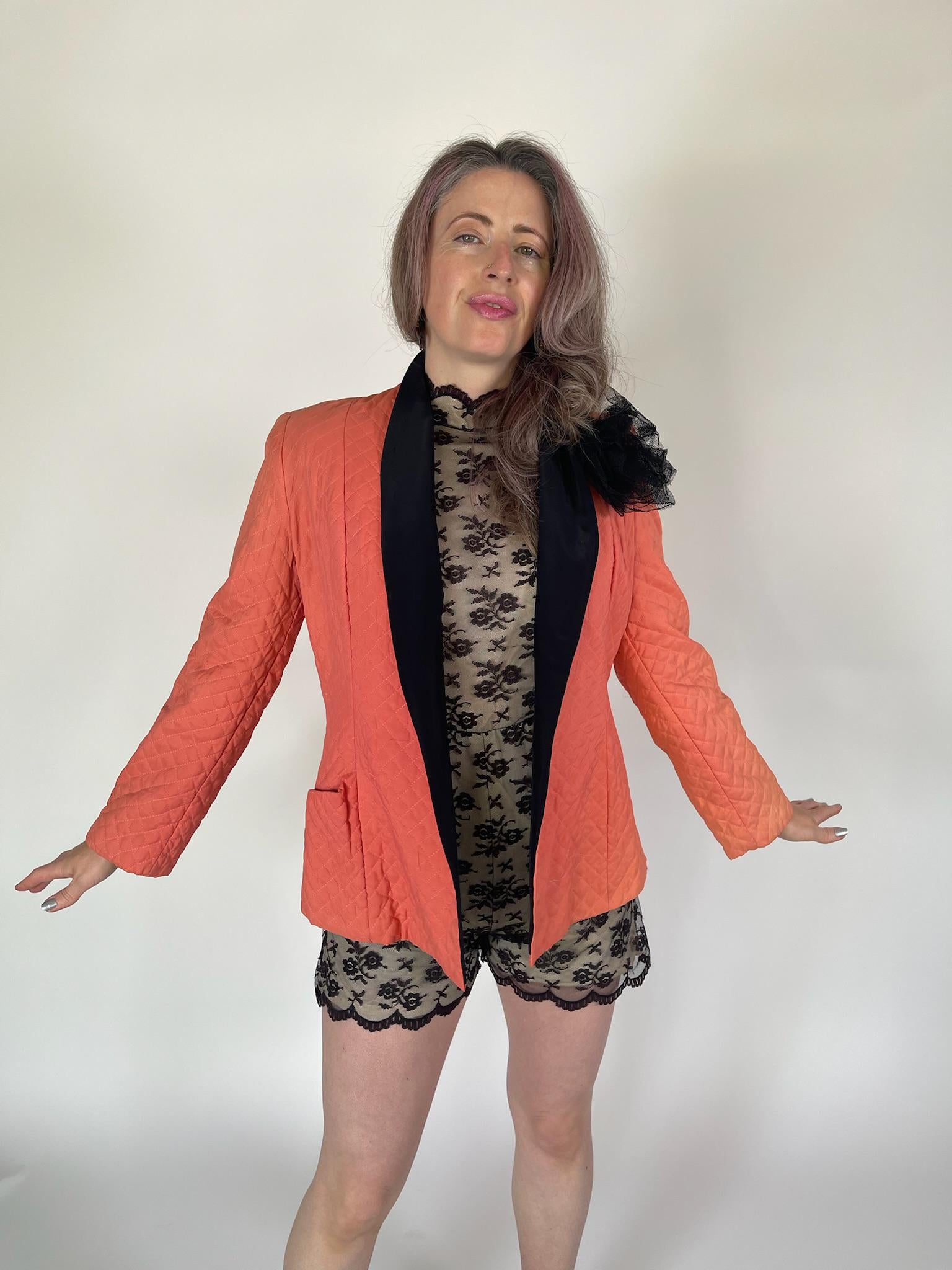 Vintage 40s 50s Pink Quilted Smoking Jacket - Fits Size XS-M