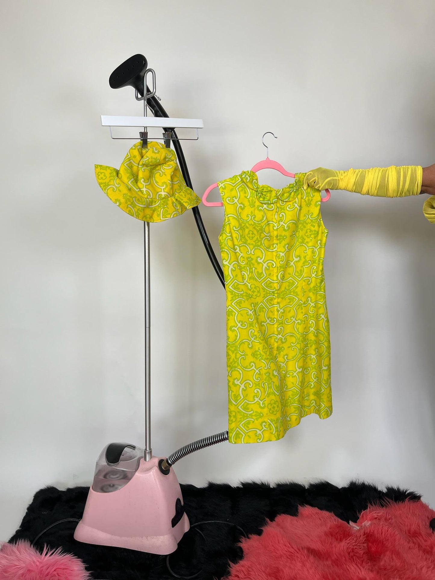 Vintage 60s "Lisa Cobb for Saks Fifth Avenue" Yellow Hat and Dress Set - Fits Size XS-S
