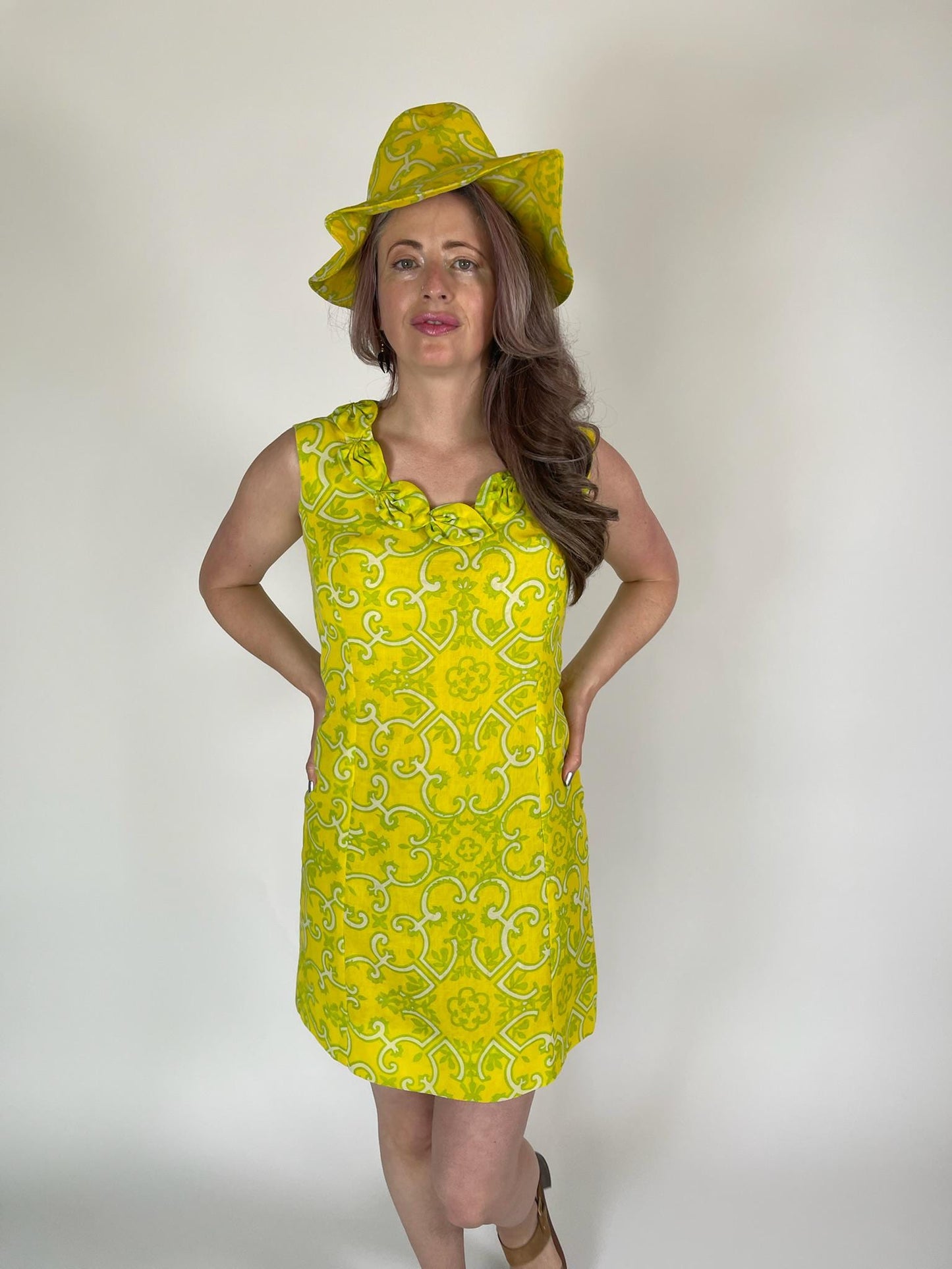 Vintage 60s "Lisa Cobb for Saks Fifth Avenue" Yellow Hat and Dress Set - Fits Size XS-S