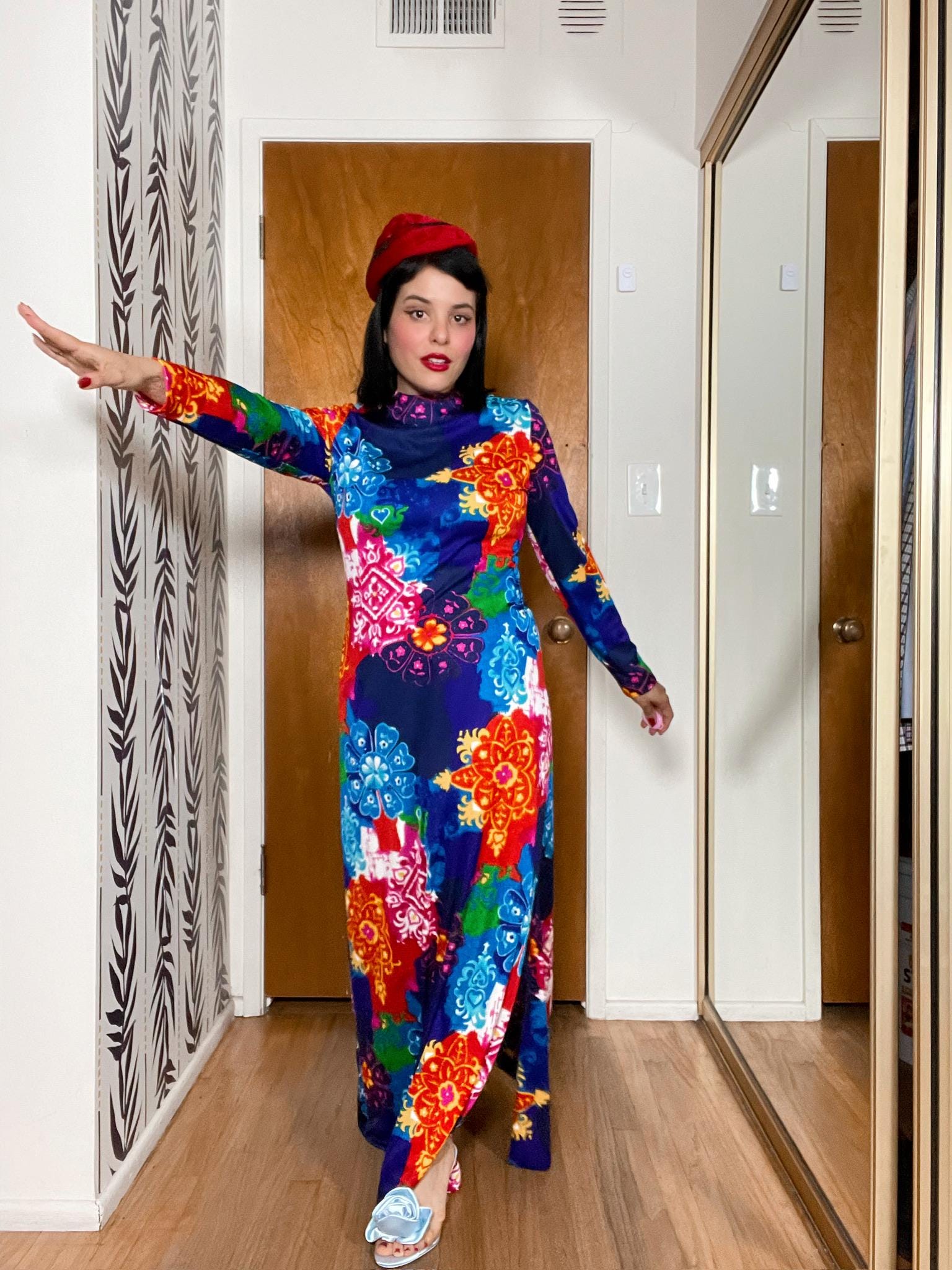 Vintage 70s "Collector's Items by Anne Fogarty" Multicolored Long Sleeve Maxi Dress - Fits Size S-L