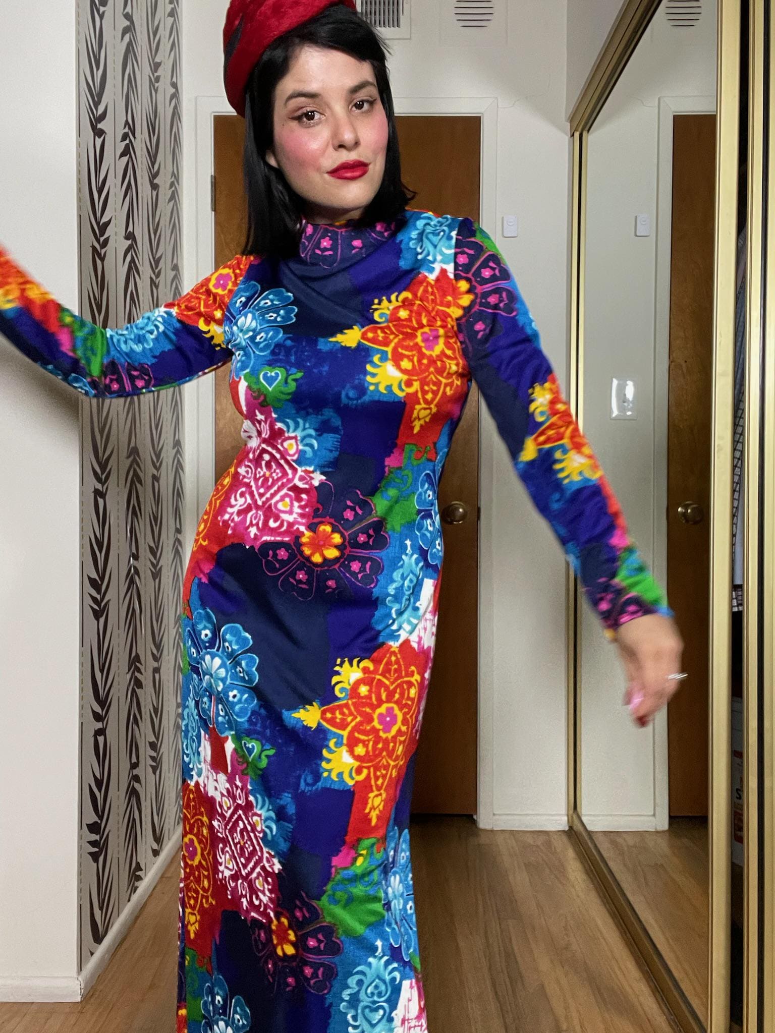 Vintage 70s "Collector's Items by Anne Fogarty" Multicolored Long Sleeve Maxi Dress - Fits Size S-L