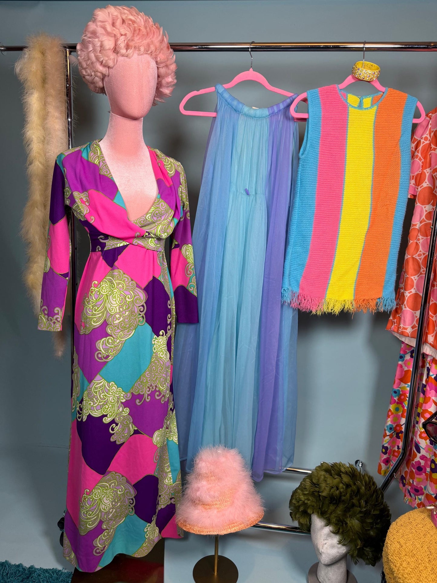 60s Rainbow Striped Knit Mini Dress Fits XS-M