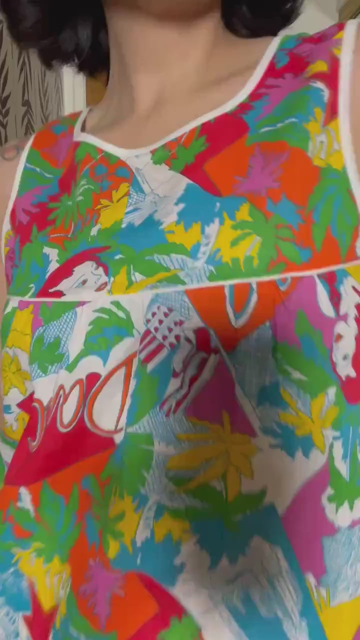 Vintage 70s "Regal Rose Club" Print Dress - Best Fits Size XS-M