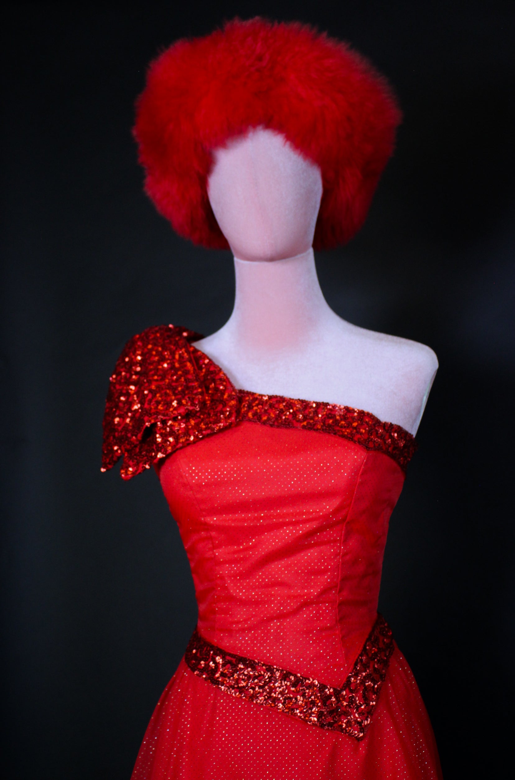 Vintage 60s Mike Bennet Formals Red Sequin One Shoulder Dress Best Fits Size XXS-XS