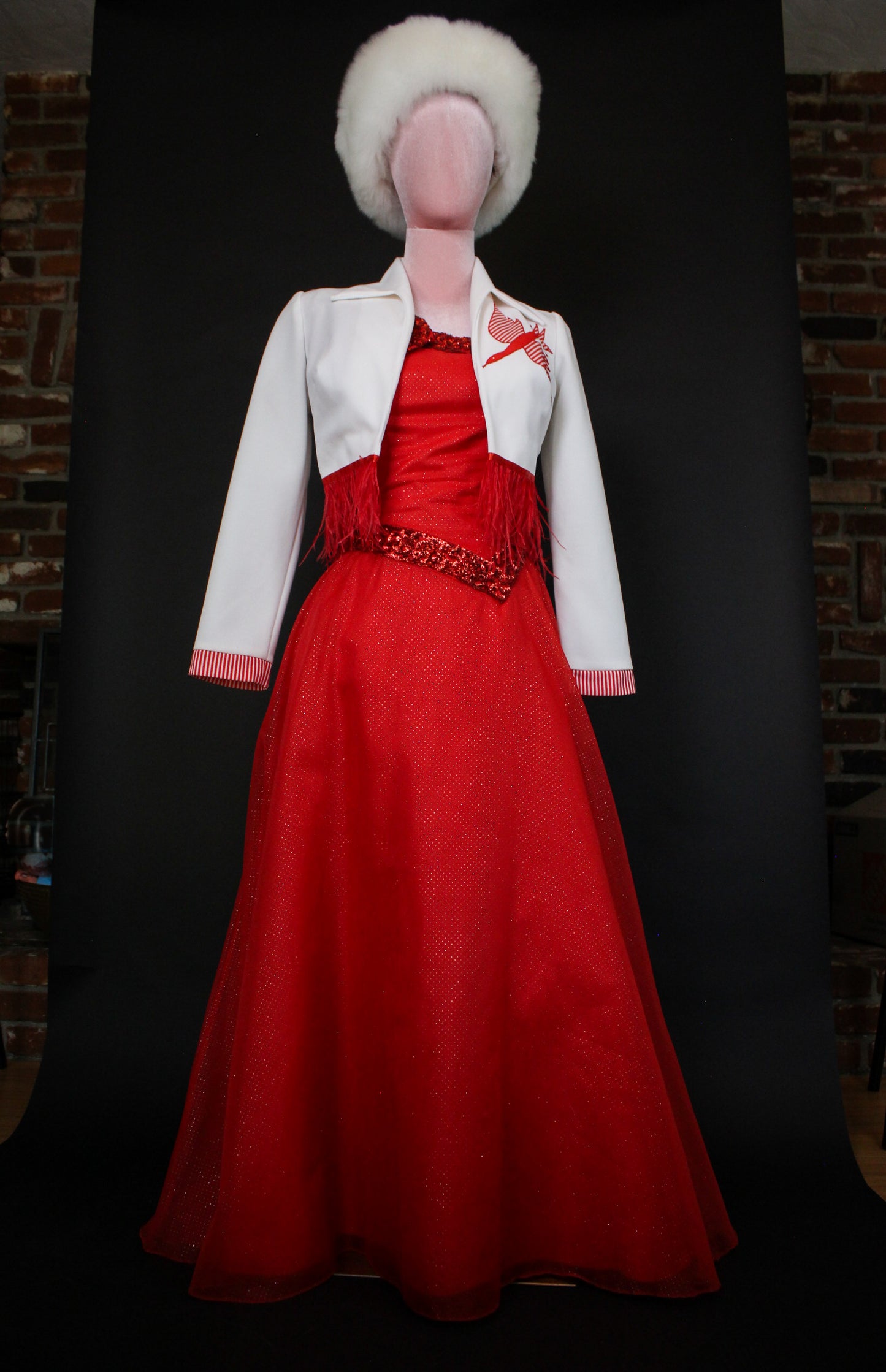 Vintage 60s "Mike Bennet Formals" Red Sequin One Shoulder Dress Best Fits Size XXS-XS